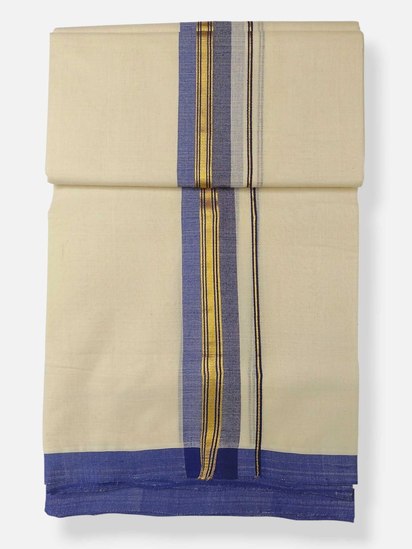 Balaramapuram Handloom Double Mundu Pure Cotton with Blue Border