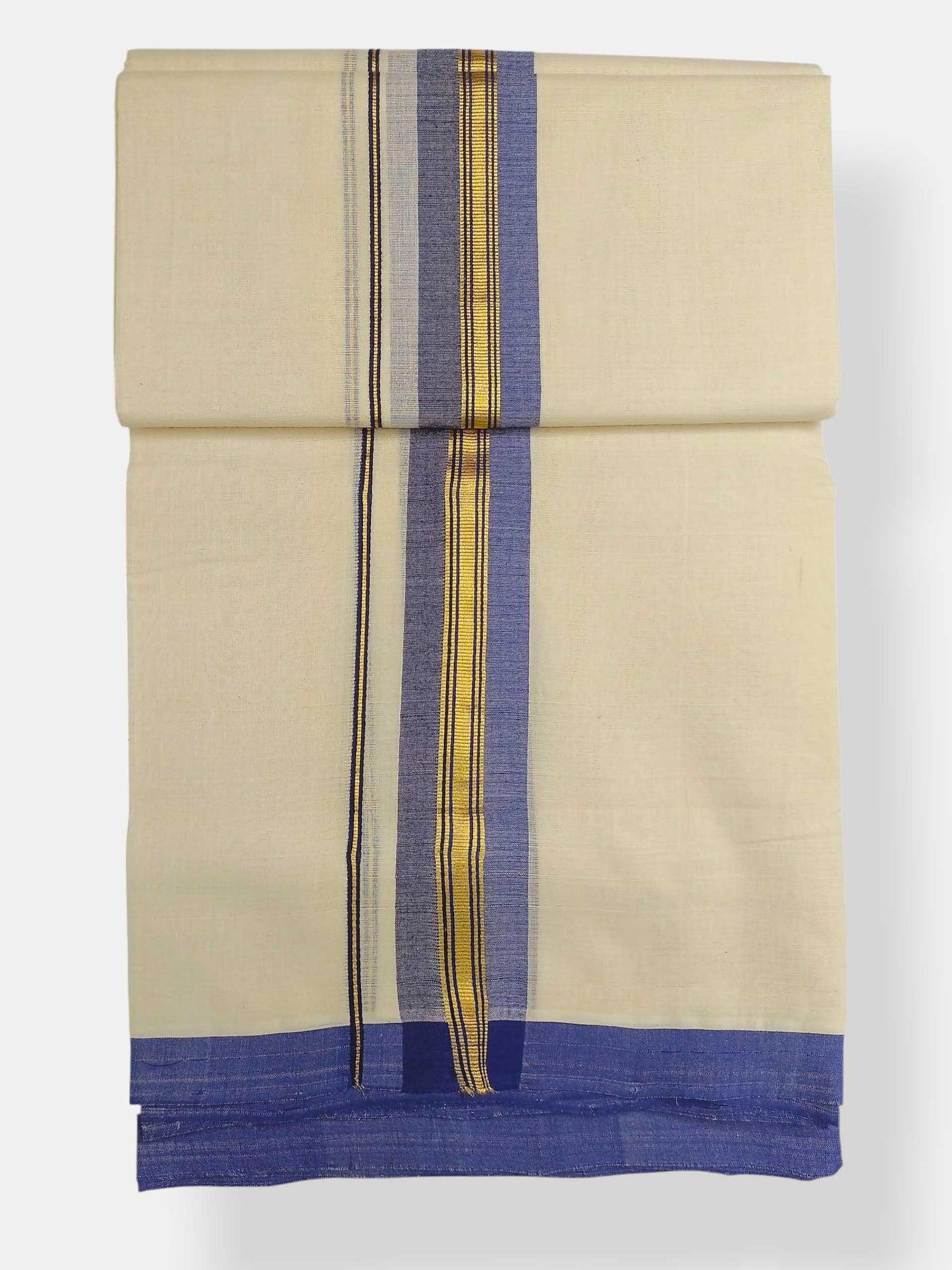 Balaramapuram Handloom Double Mundu Pure Cotton with Blue Border