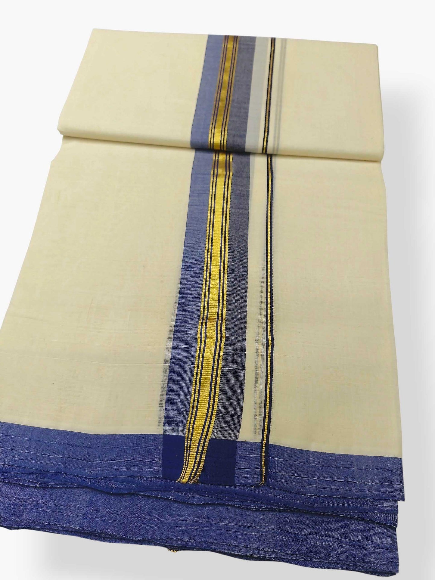 Balaramapuram Handloom Double Mundu Pure Cotton with Blue Border