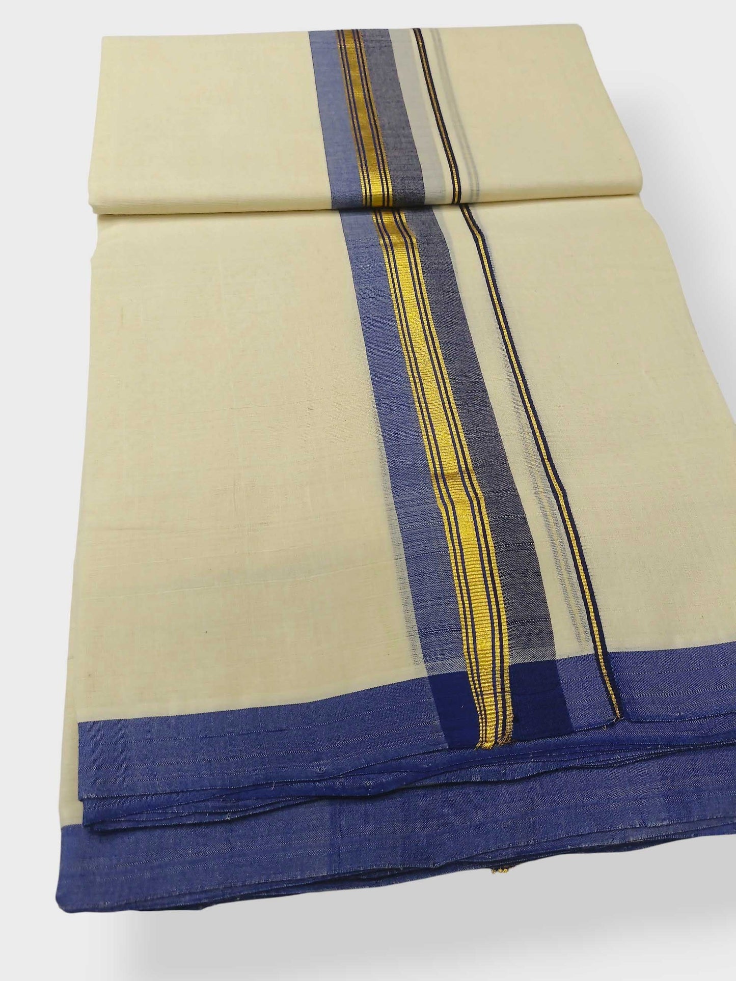 Balaramapuram Handloom Double Mundu Pure Cotton with Blue Border