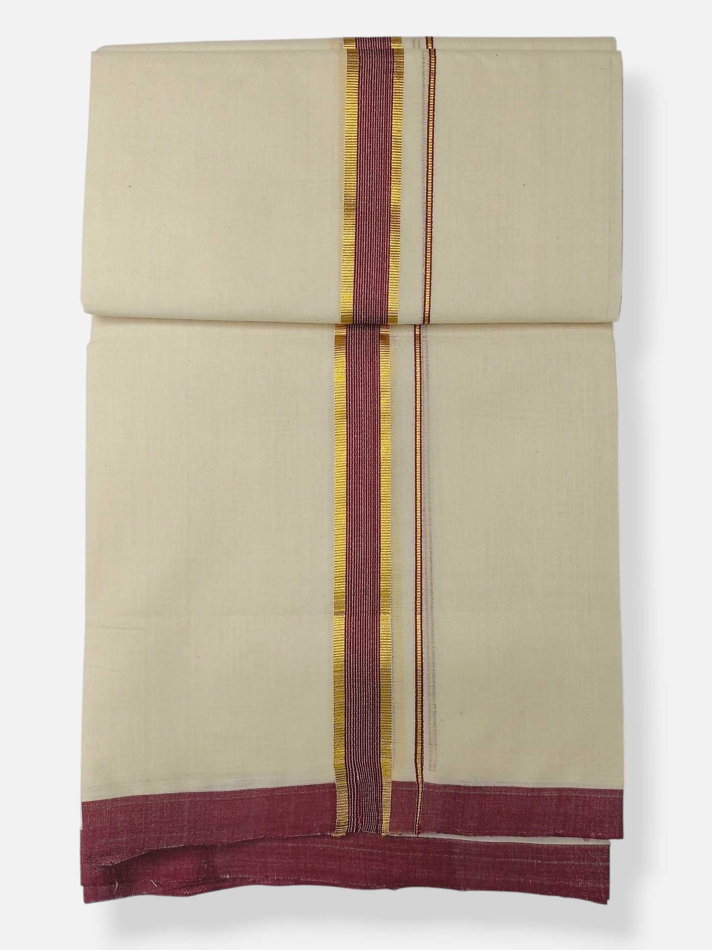 Balaramapuram Handloom Double Mundu Pure Cotton with Blue Border