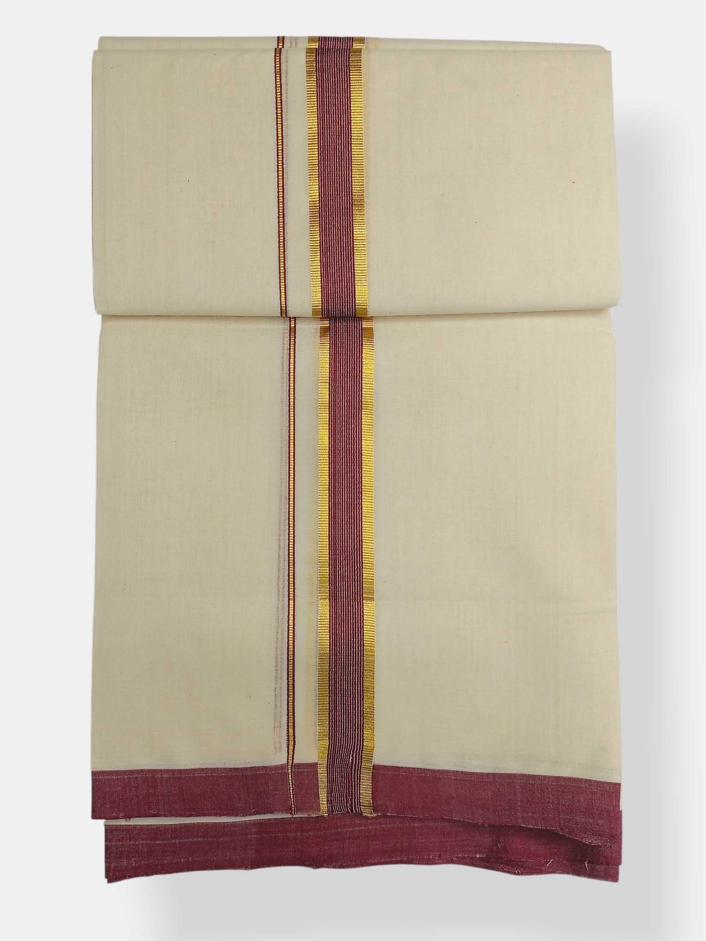 Balaramapuram Handloom Double Mundu Pure Cotton with Blue Border