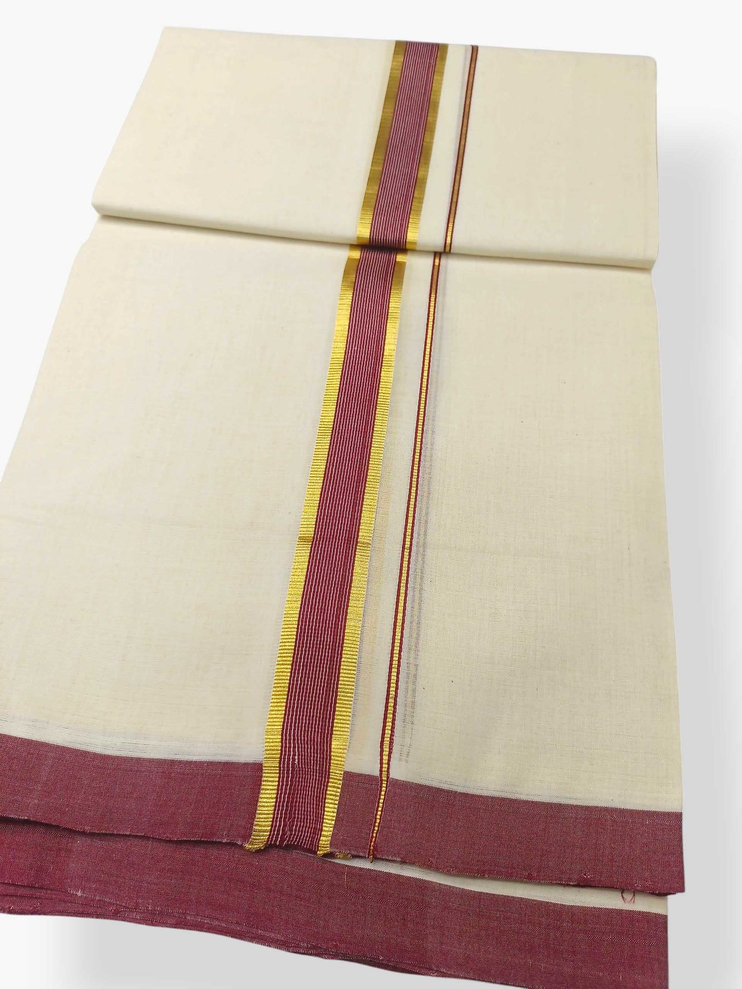 Balaramapuram Handloom Double Mundu Pure Cotton with Blue Border
