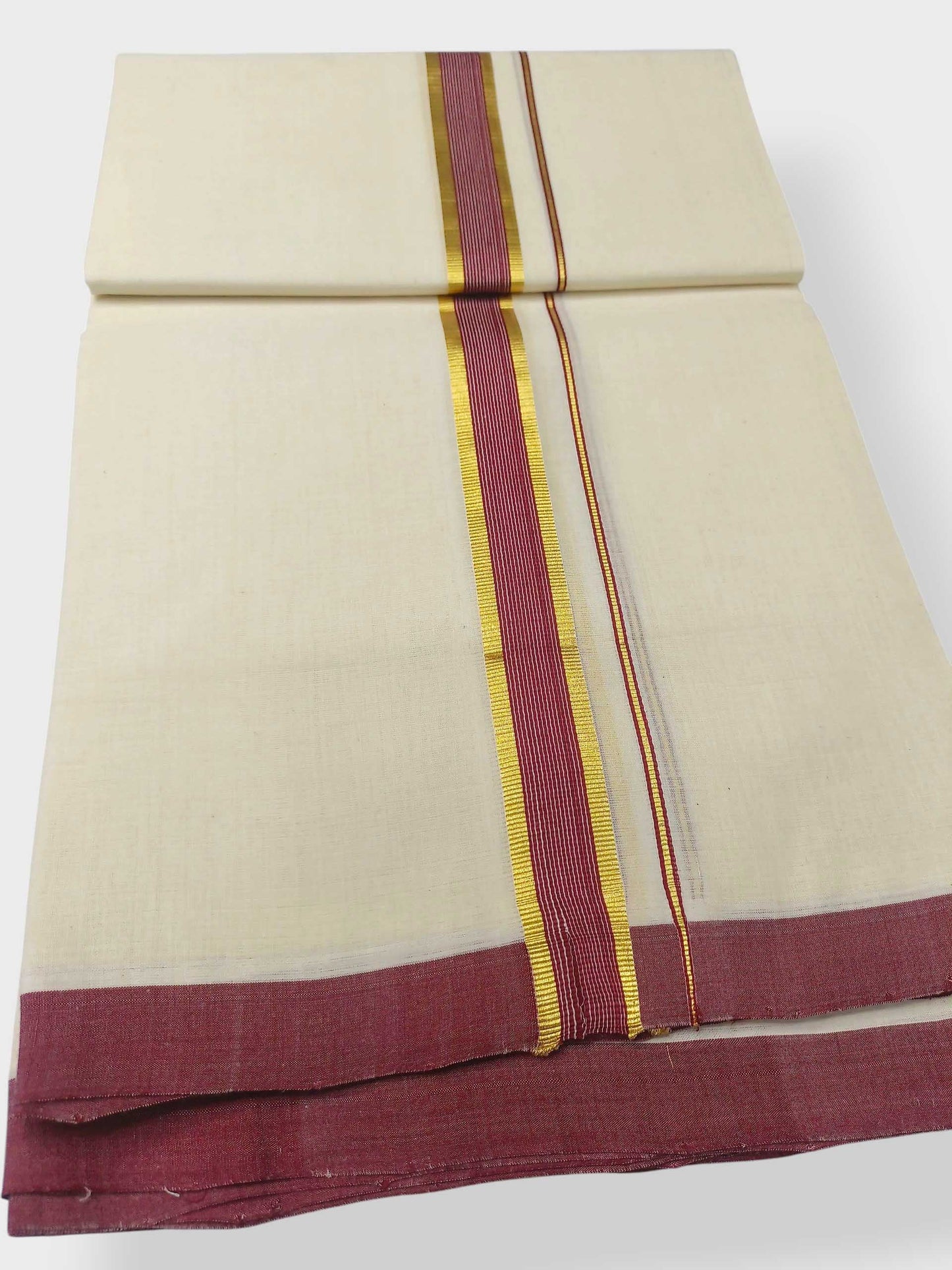 Balaramapuram Handloom Double Mundu Pure Cotton with Blue Border