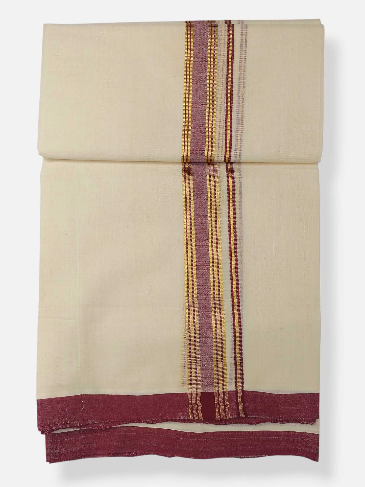 Balaramapuram Handloom Double Mundu Pure Cotton with Maroon Border