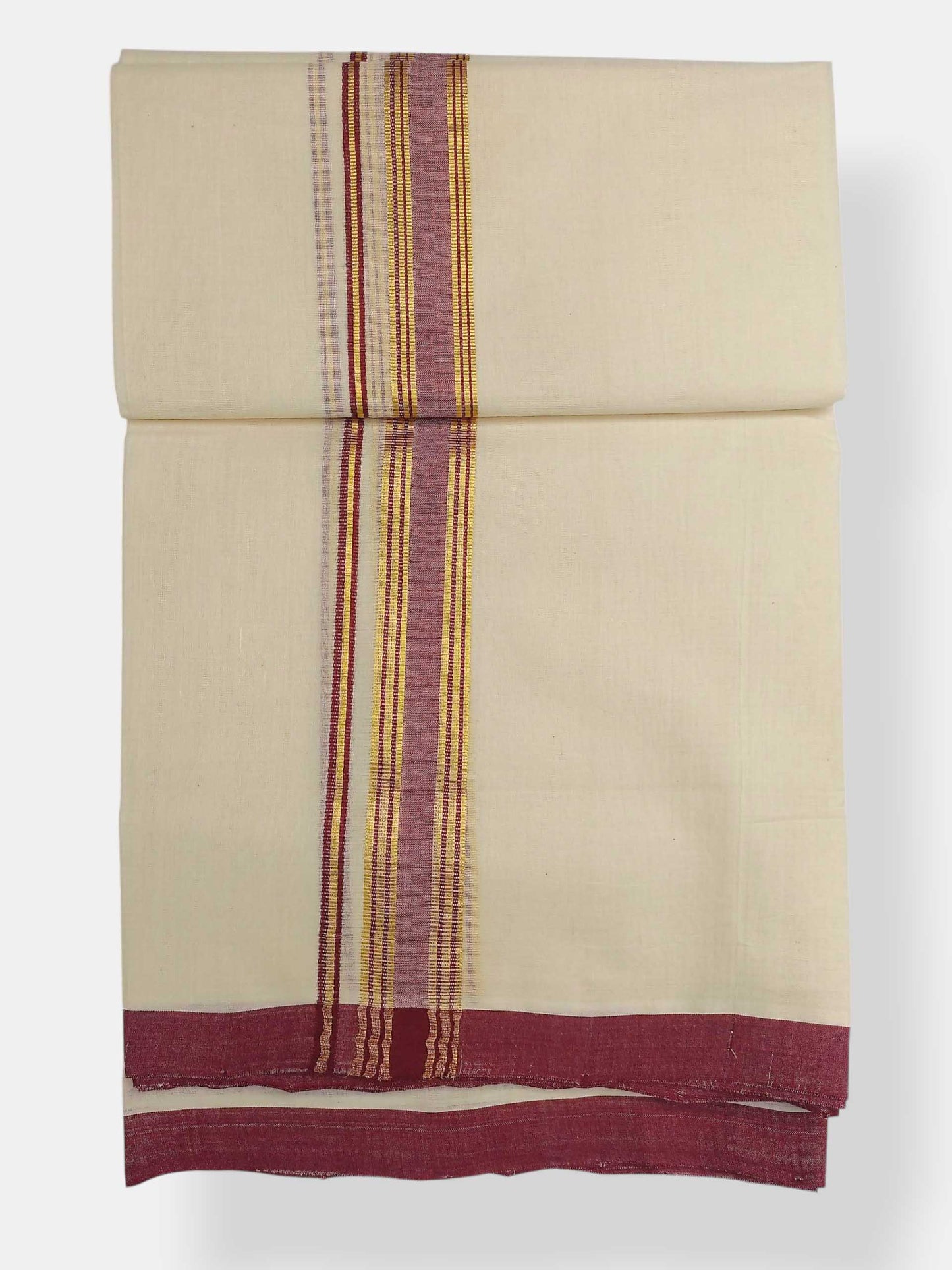 Balaramapuram Handloom Double Mundu Pure Cotton with Maroon Border