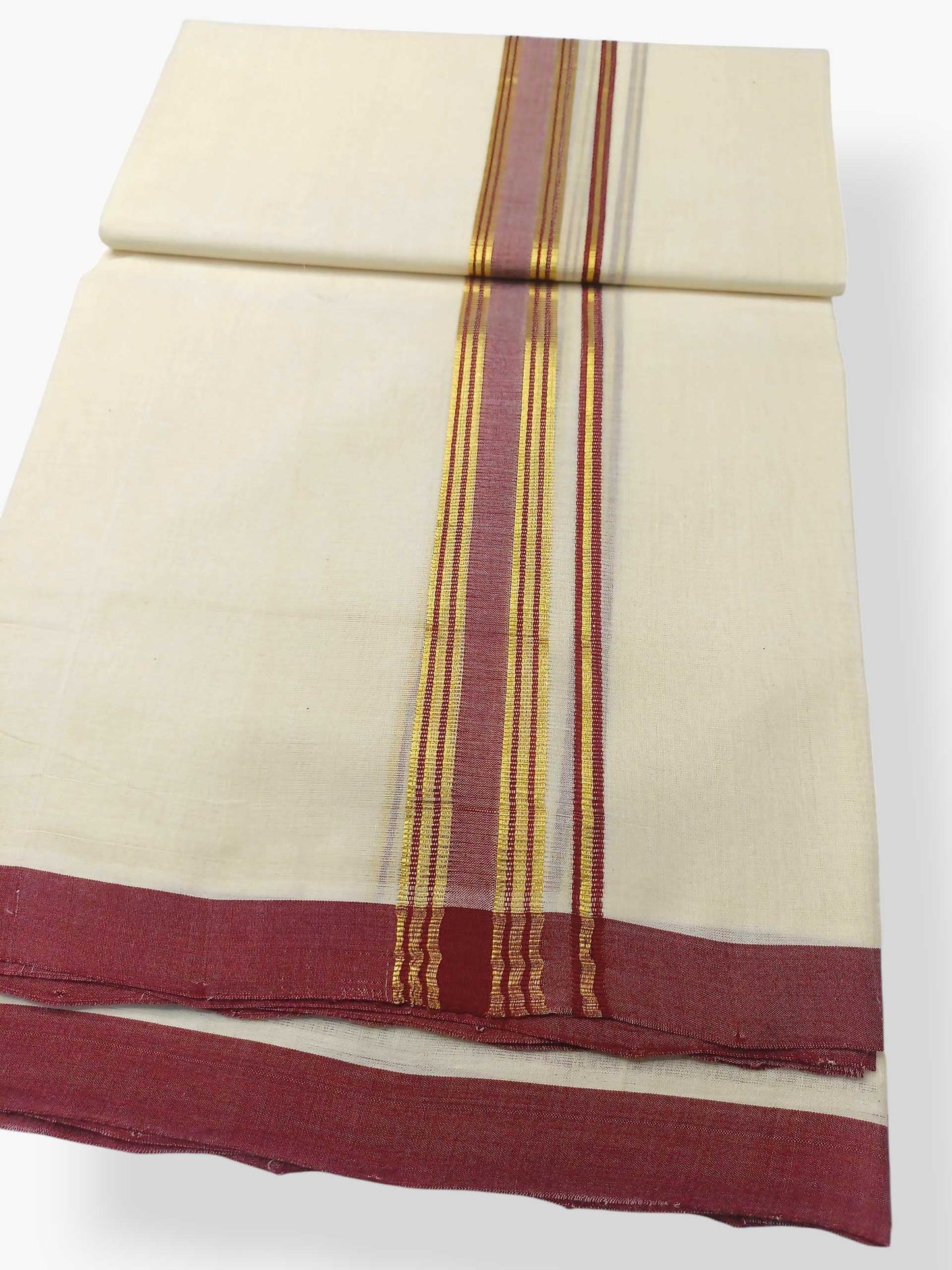 Balaramapuram Handloom Double Mundu Pure Cotton with Maroon Border