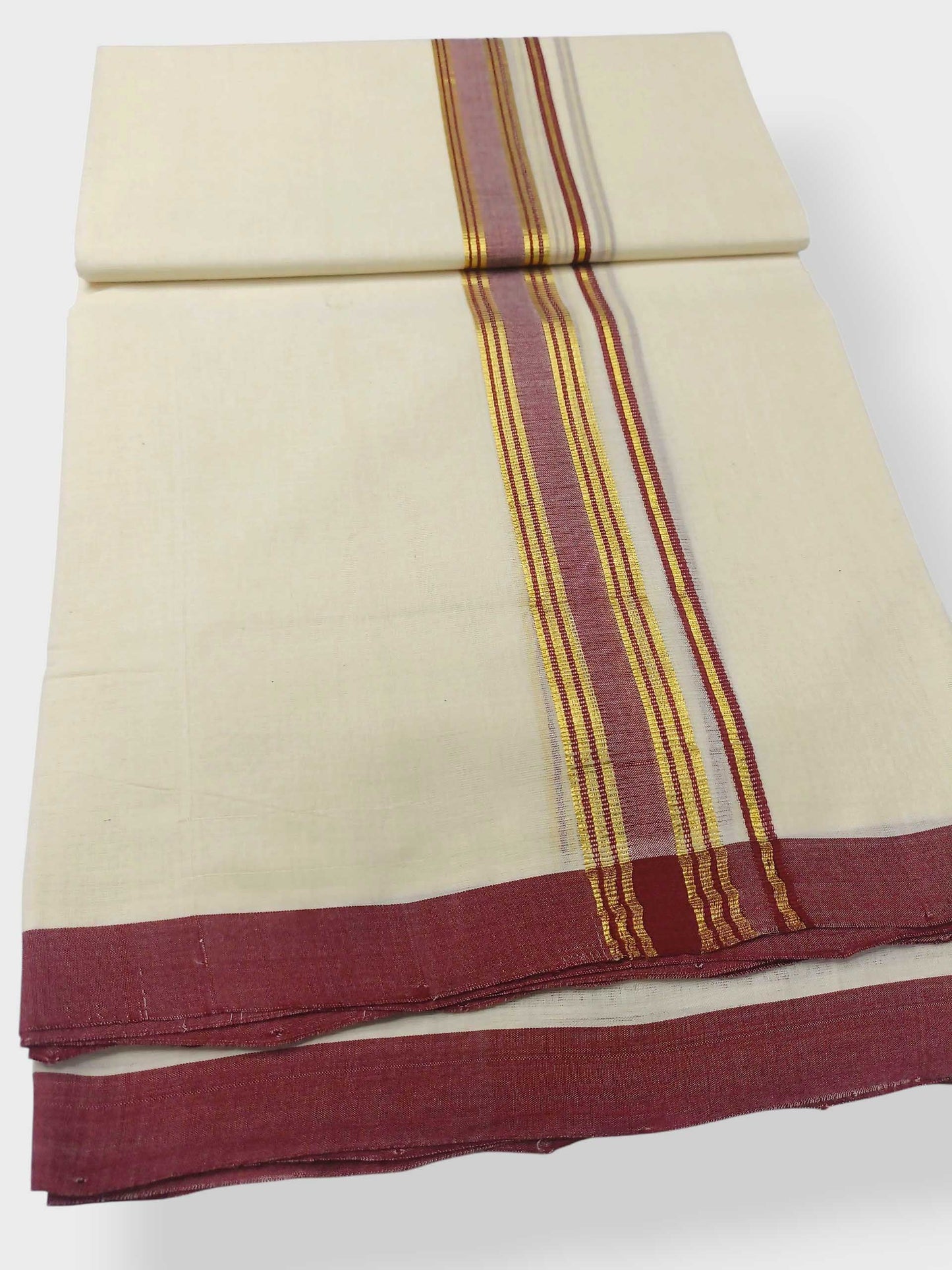 Balaramapuram Handloom Double Mundu Pure Cotton with Maroon Border