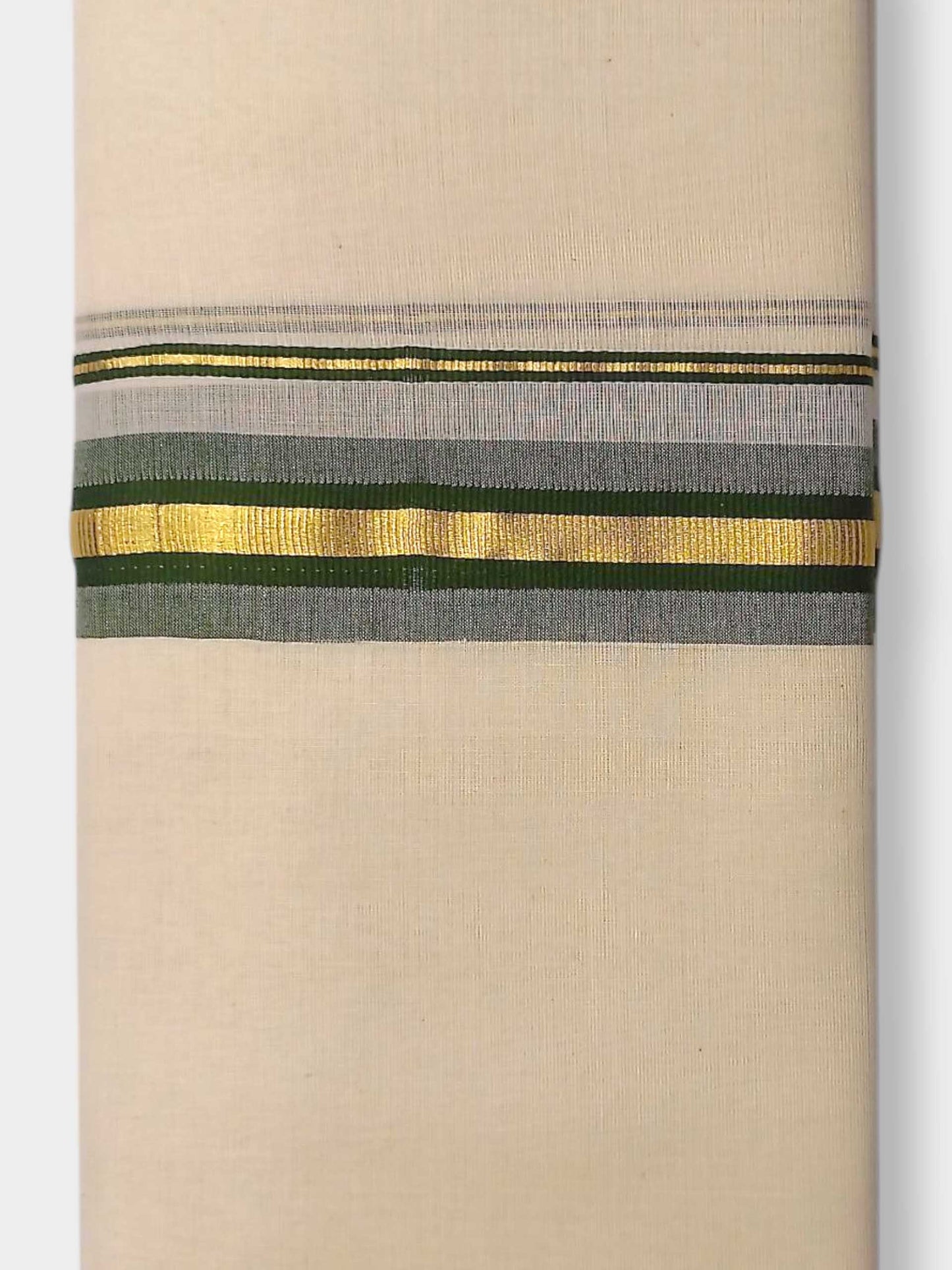 Balaramapuram Handloom Double Mundu Pure Cotton with Green Border