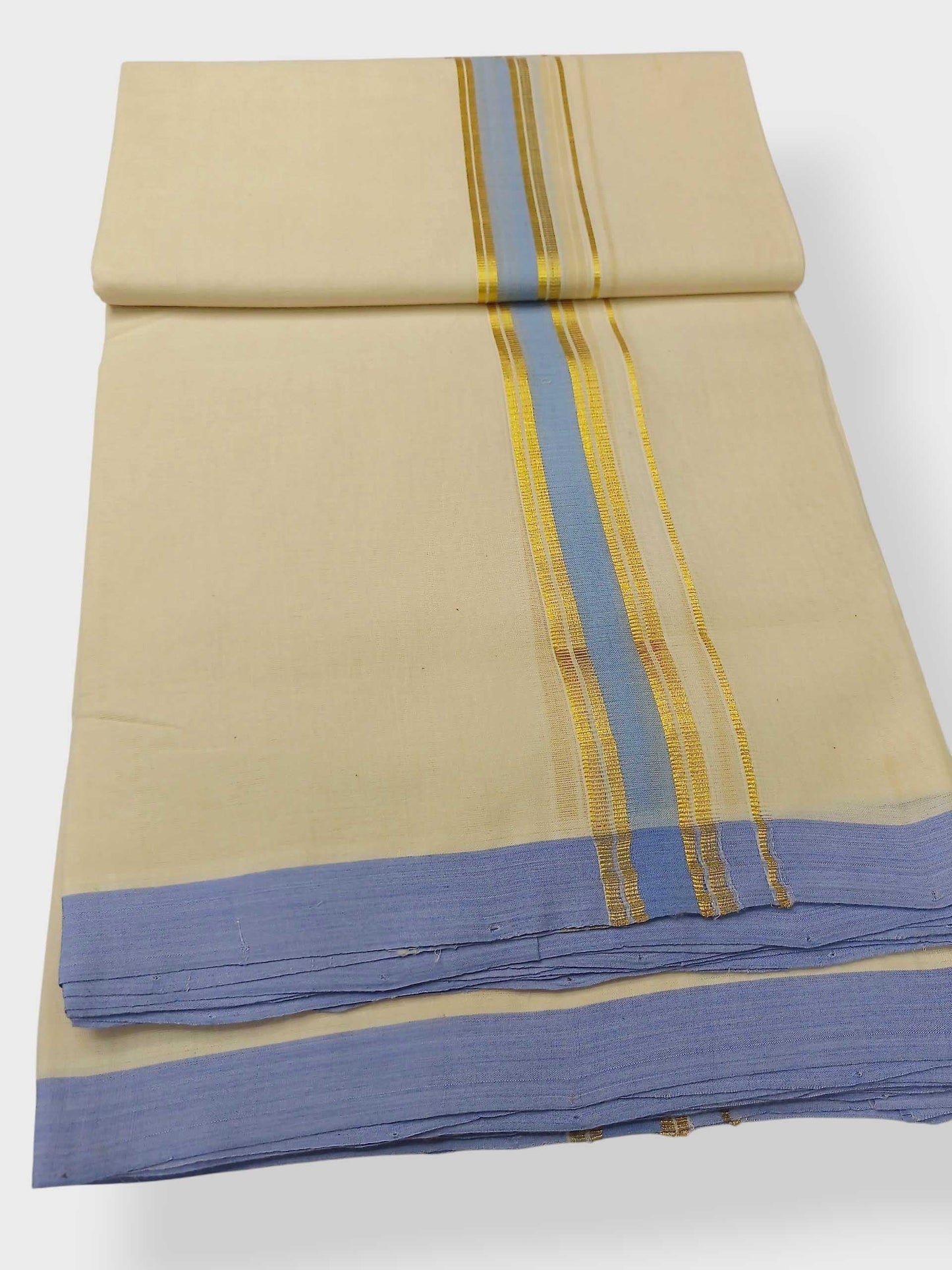 Balaramapuram Handloom Double Mundu Pure Cotton with Blue Border