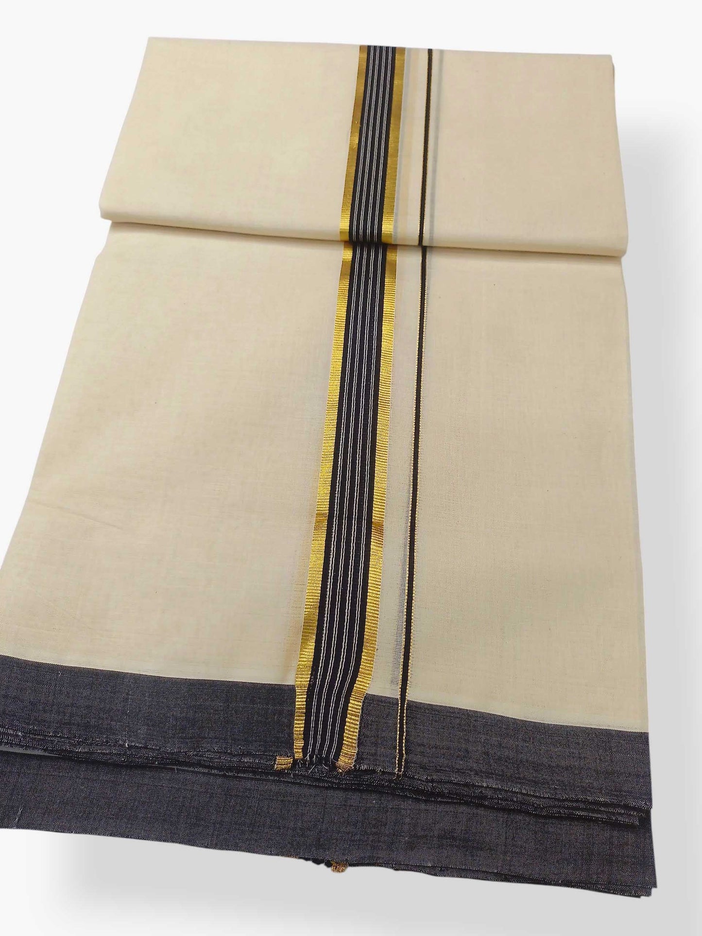 Balaramapuram Handloom Double Mundu Pure Cotton with Black Border