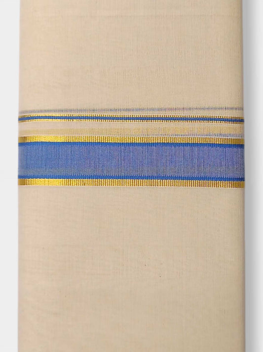 Balaramapuram Handloom Double Mundu Pure Cotton with Blue Border