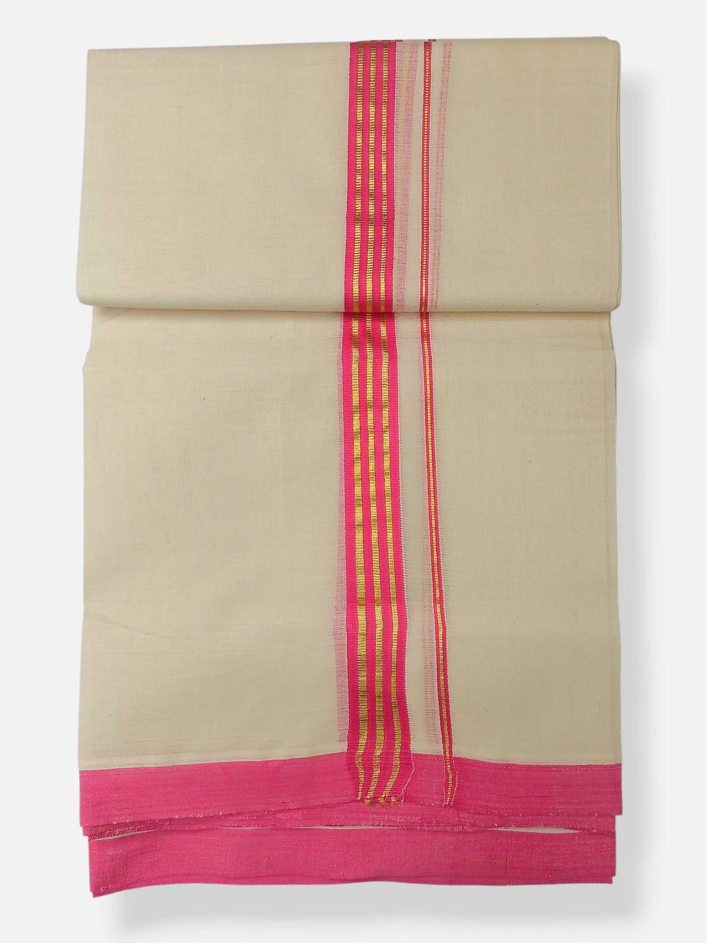 Balaramapuram Handloom Double Mundu Pure Cotton with Magenta Border