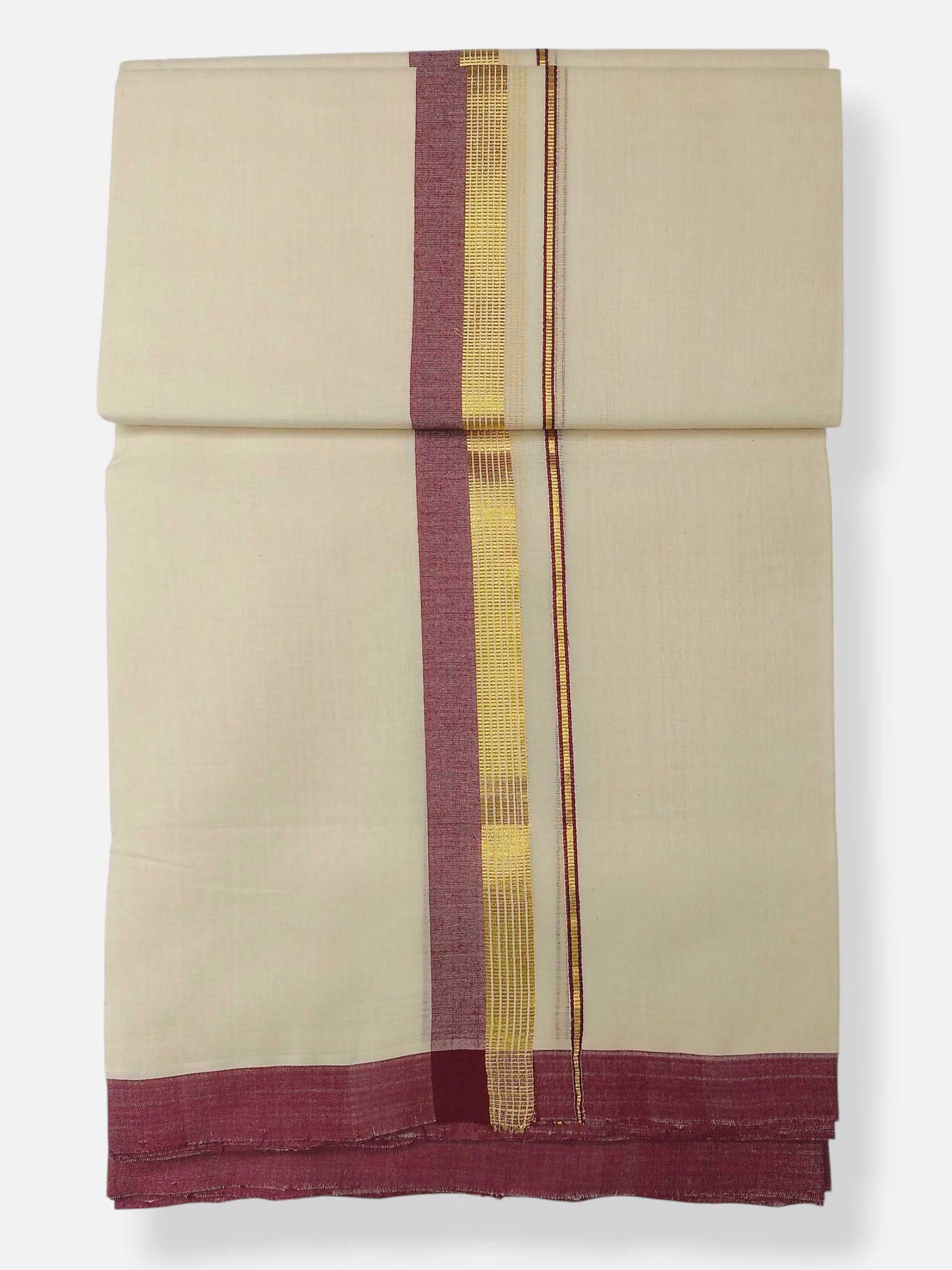 Balaramapuram Handloom Double Mundu Pure Cotton with Maroon Border