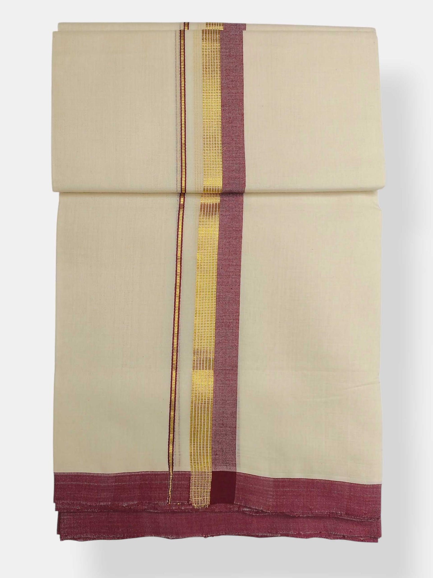 Balaramapuram Handloom Double Mundu Pure Cotton with Maroon Border