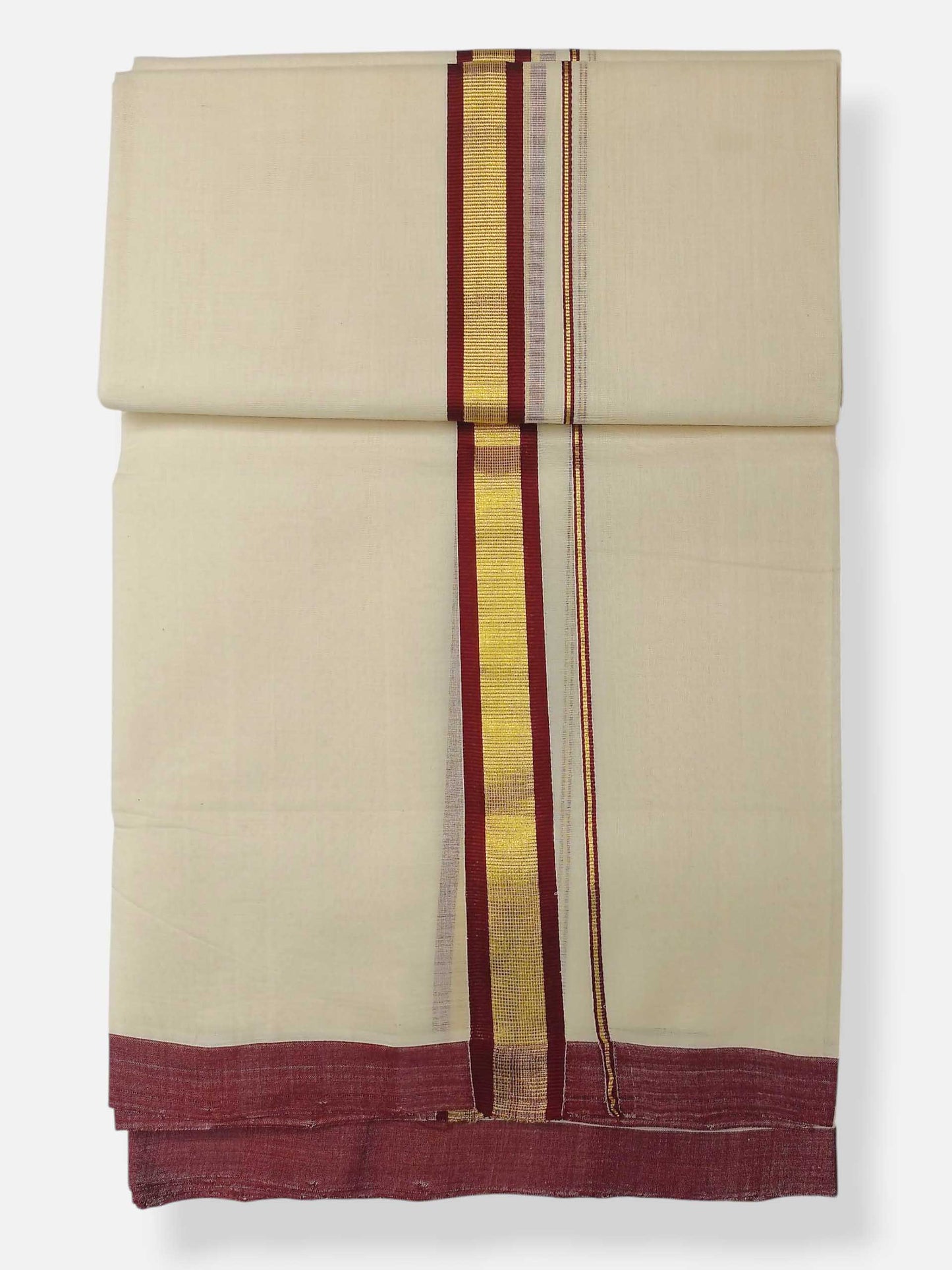 Balaramapuram Handloom Double Mundu Pure Cotton with Brown Border