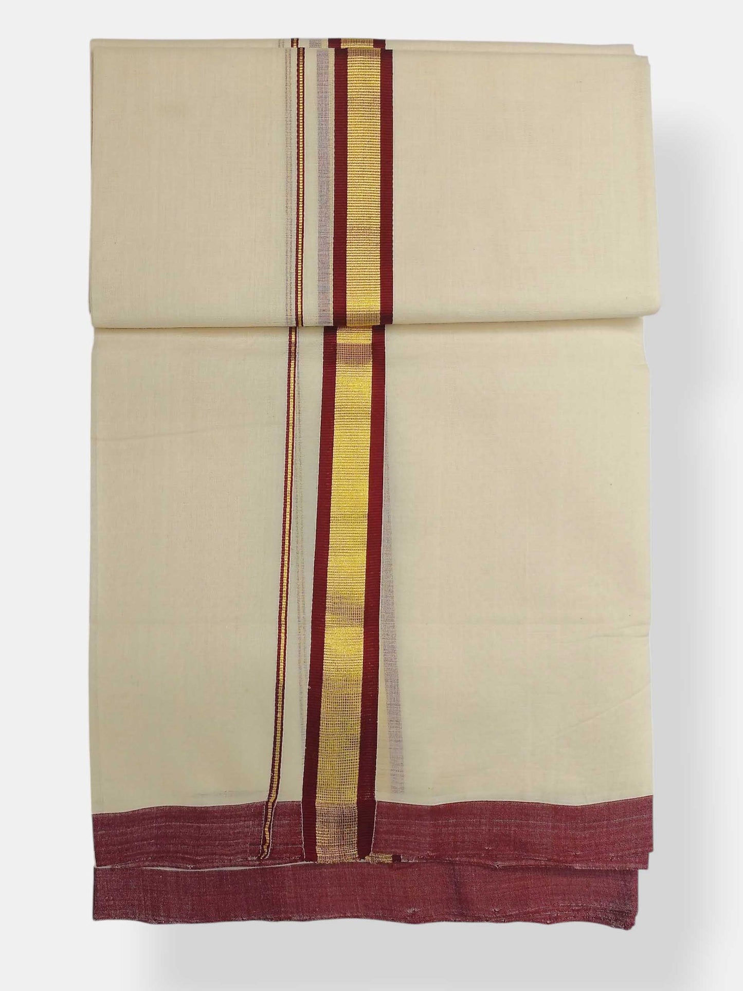 Balaramapuram Handloom Double Mundu Pure Cotton with Brown Border