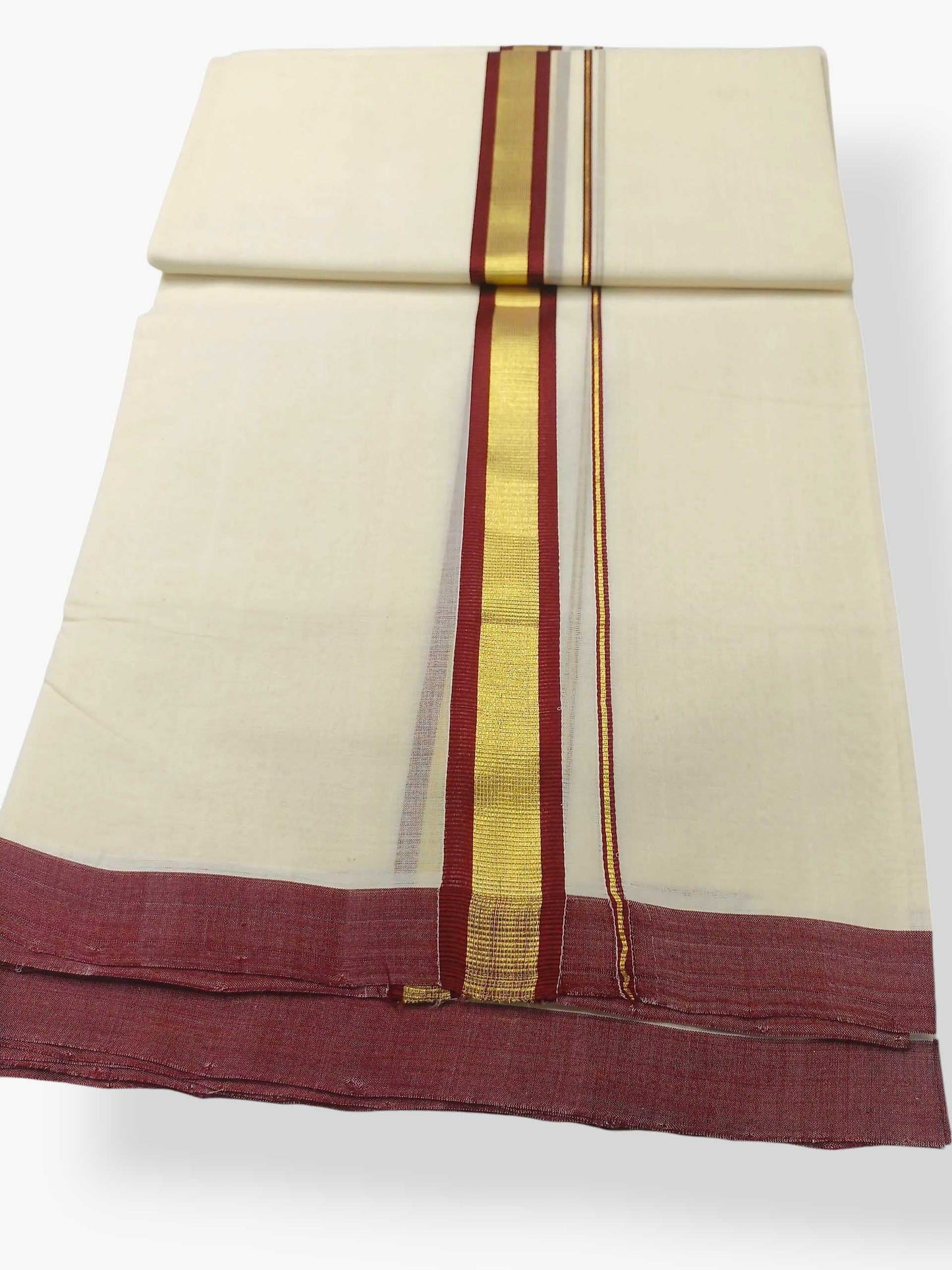 Balaramapuram Handloom Double Mundu Pure Cotton with Brown Border