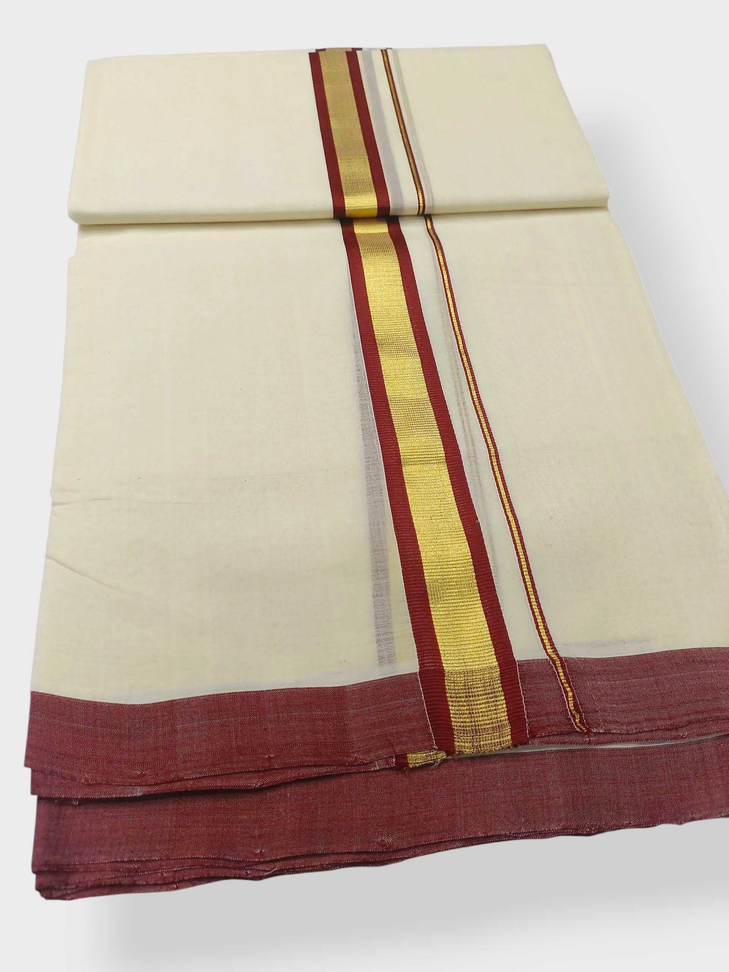 Balaramapuram Handloom Double Mundu Pure Cotton with Brown Border