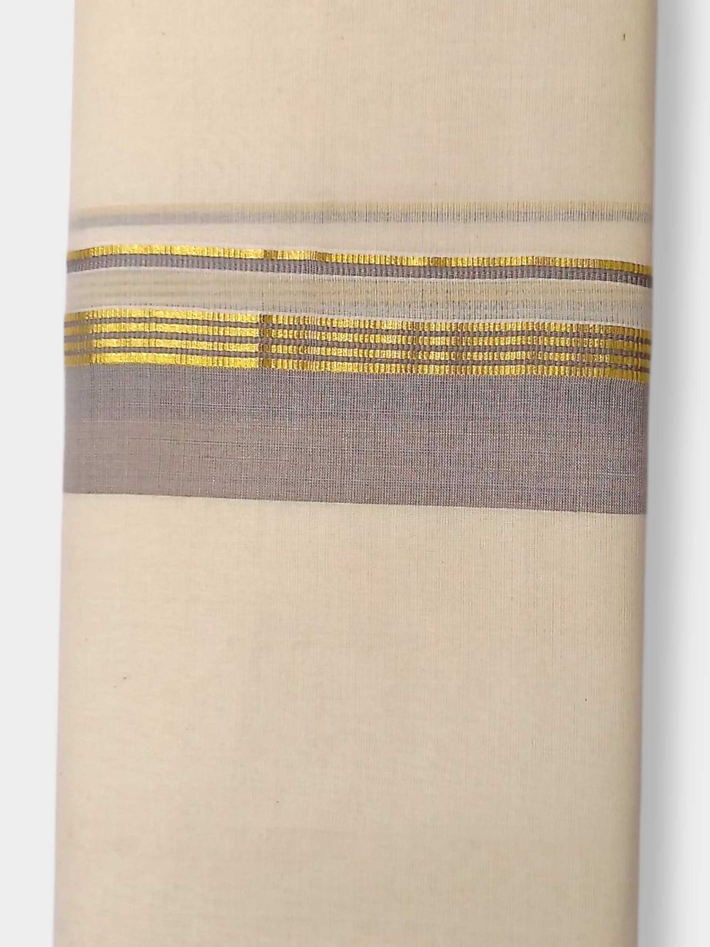 Balaramapuram Handloom Double Mundu Pure Cotton with Khakhi Border