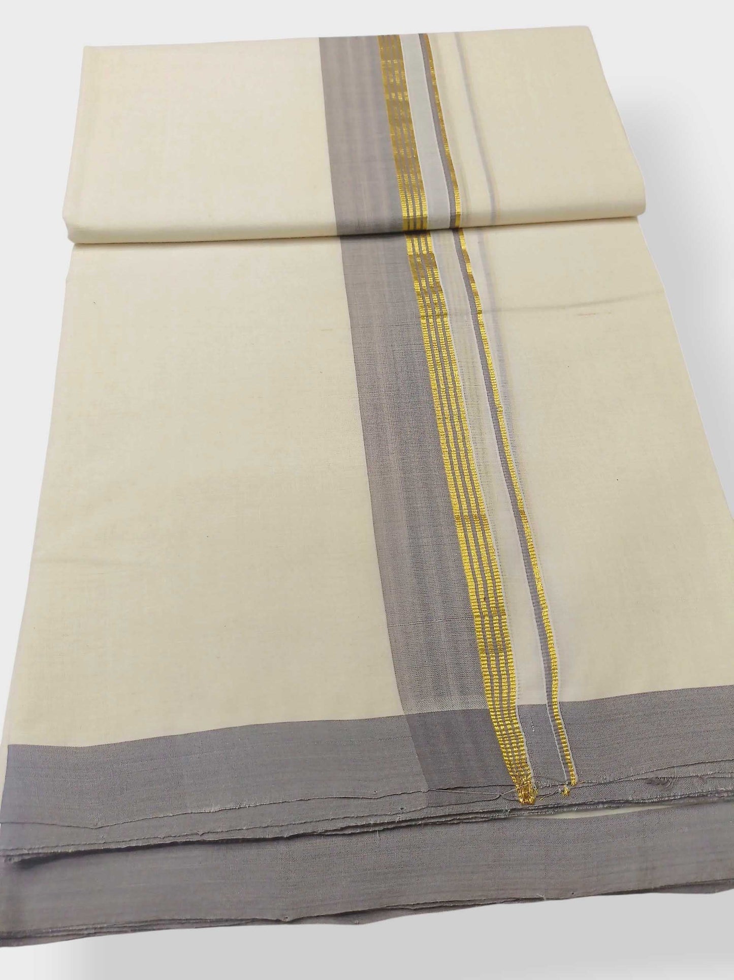 Balaramapuram Handloom Double Mundu Pure Cotton with Khakhi Border