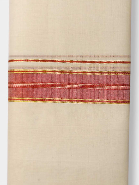 Balaramapuram Handloom Double Mundu Pure Cotton with Orange Border