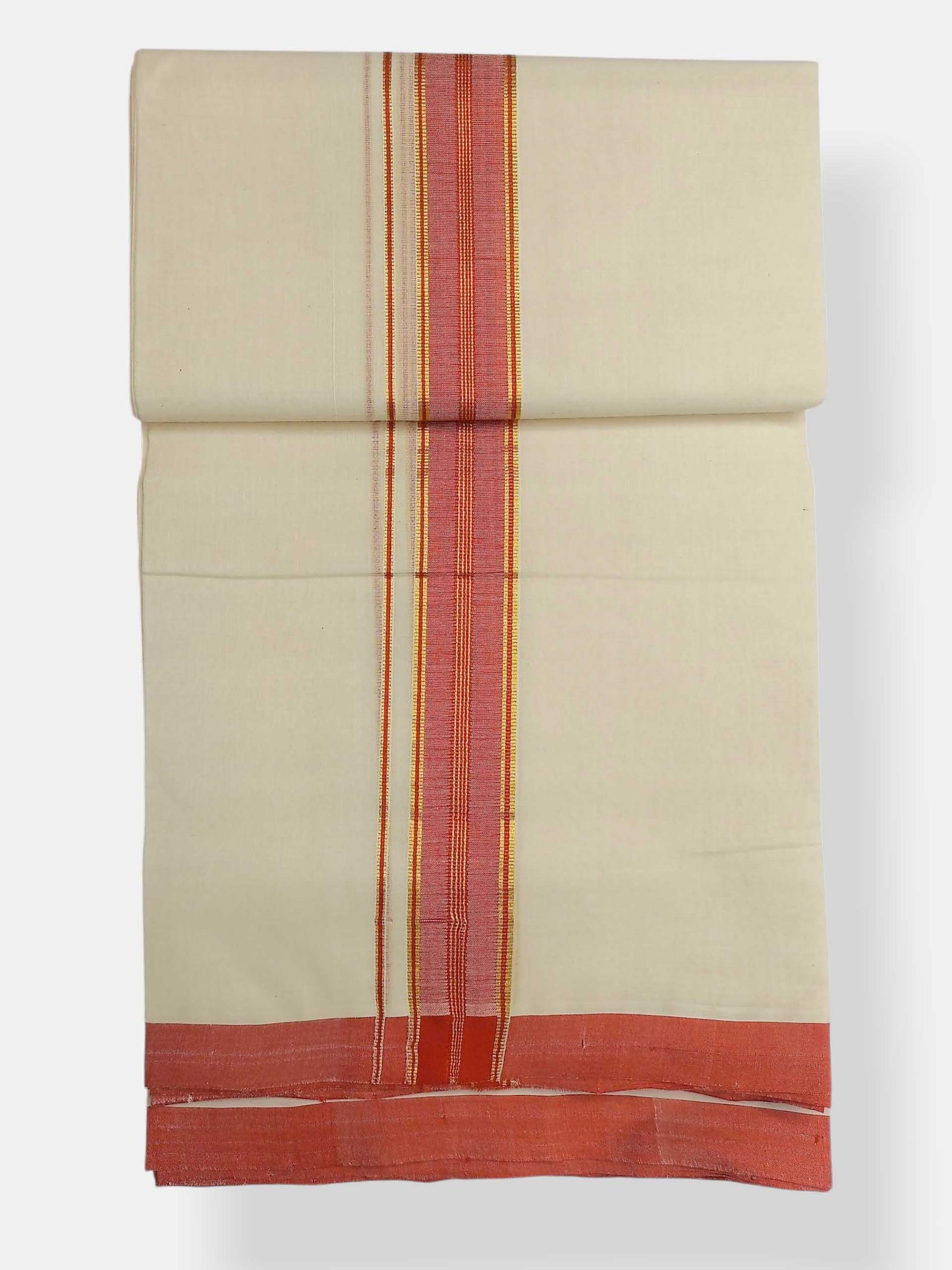 Balaramapuram Handloom Double Mundu Pure Cotton with Orange Border