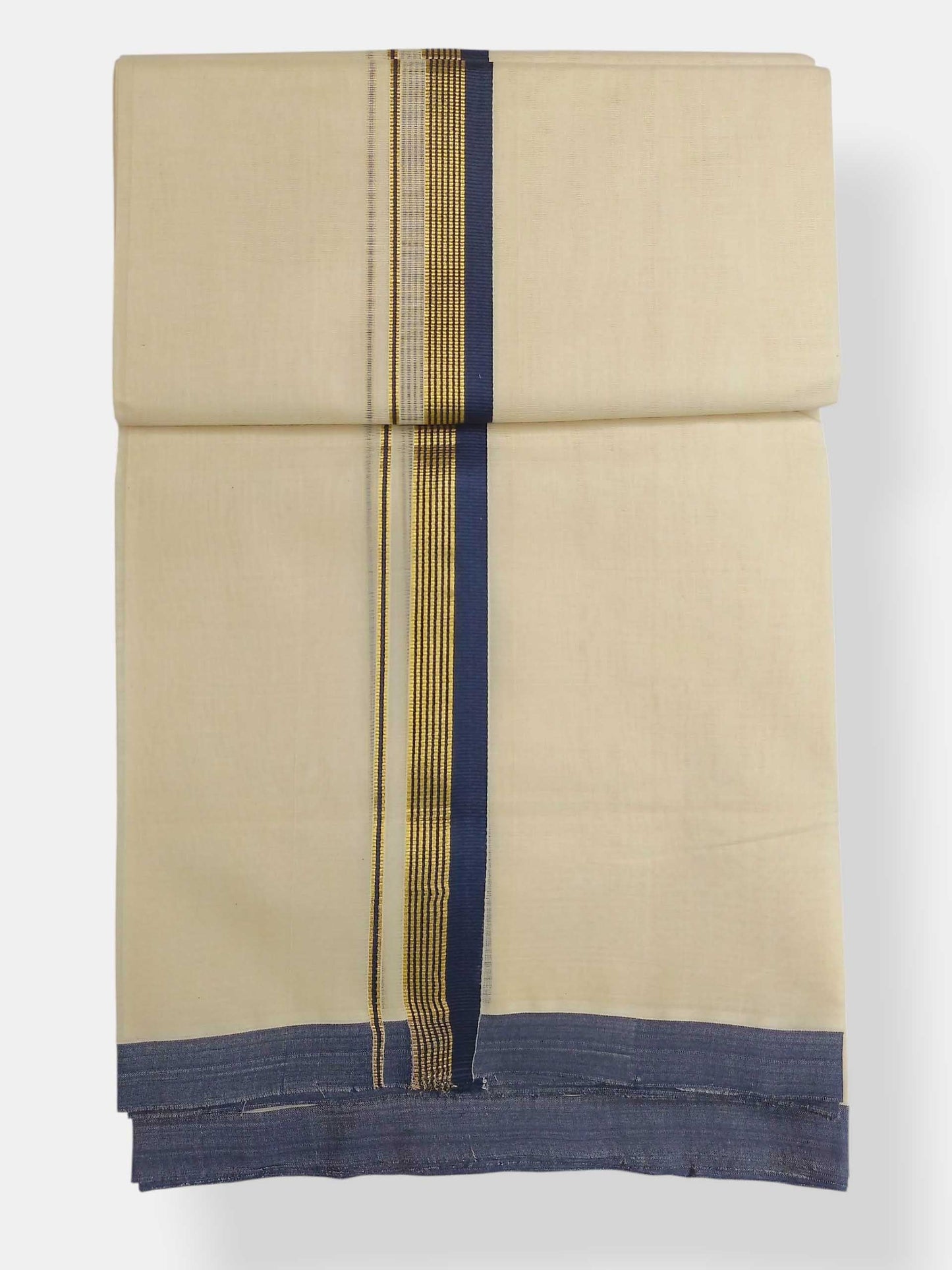 Balaramapuram Handloom Double Mundu Pure Cotton with Blue Border
