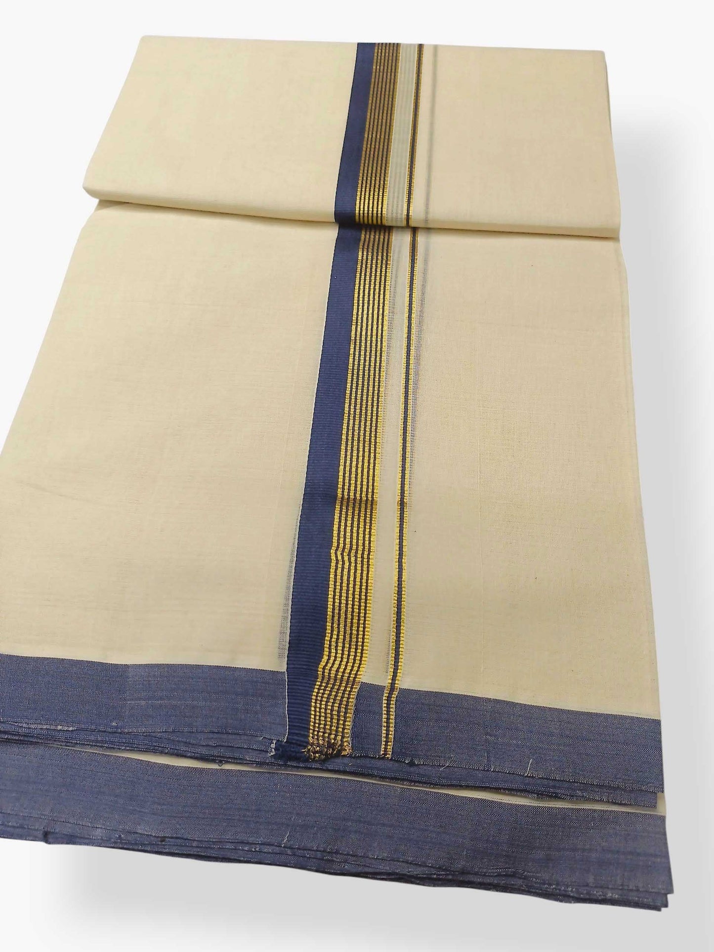 Balaramapuram Handloom Double Mundu Pure Cotton with Blue Border
