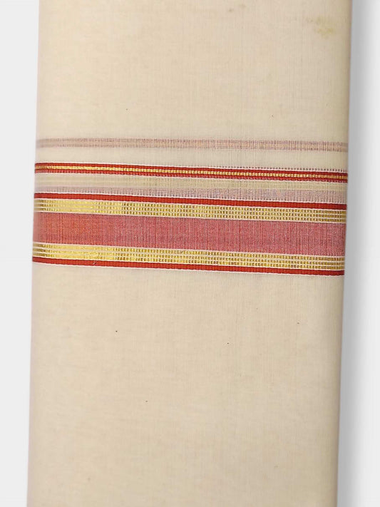 Balaramapuram Handloom Double Mundu Pure Cotton with Orange Border