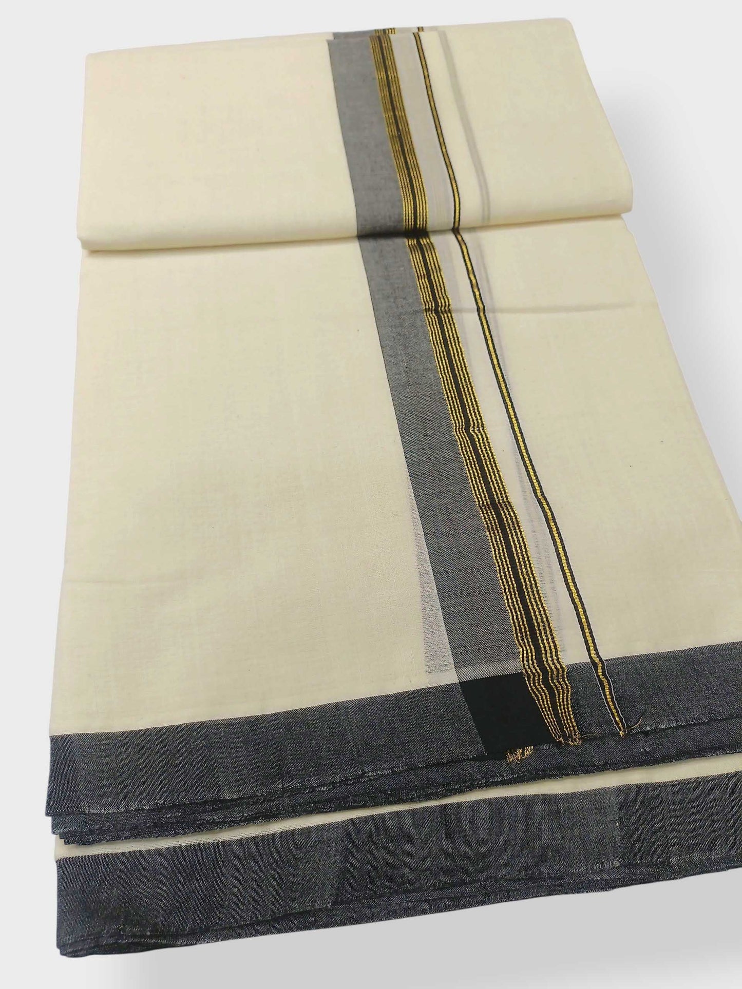 Balaramapuram Handloom Double Mundu Pure Cotton with Black Border