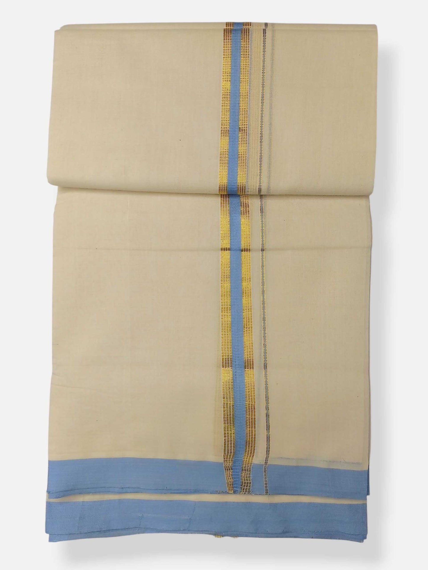 Balaramapuram Handloom Double Mundu Pure Cotton with Blue Border