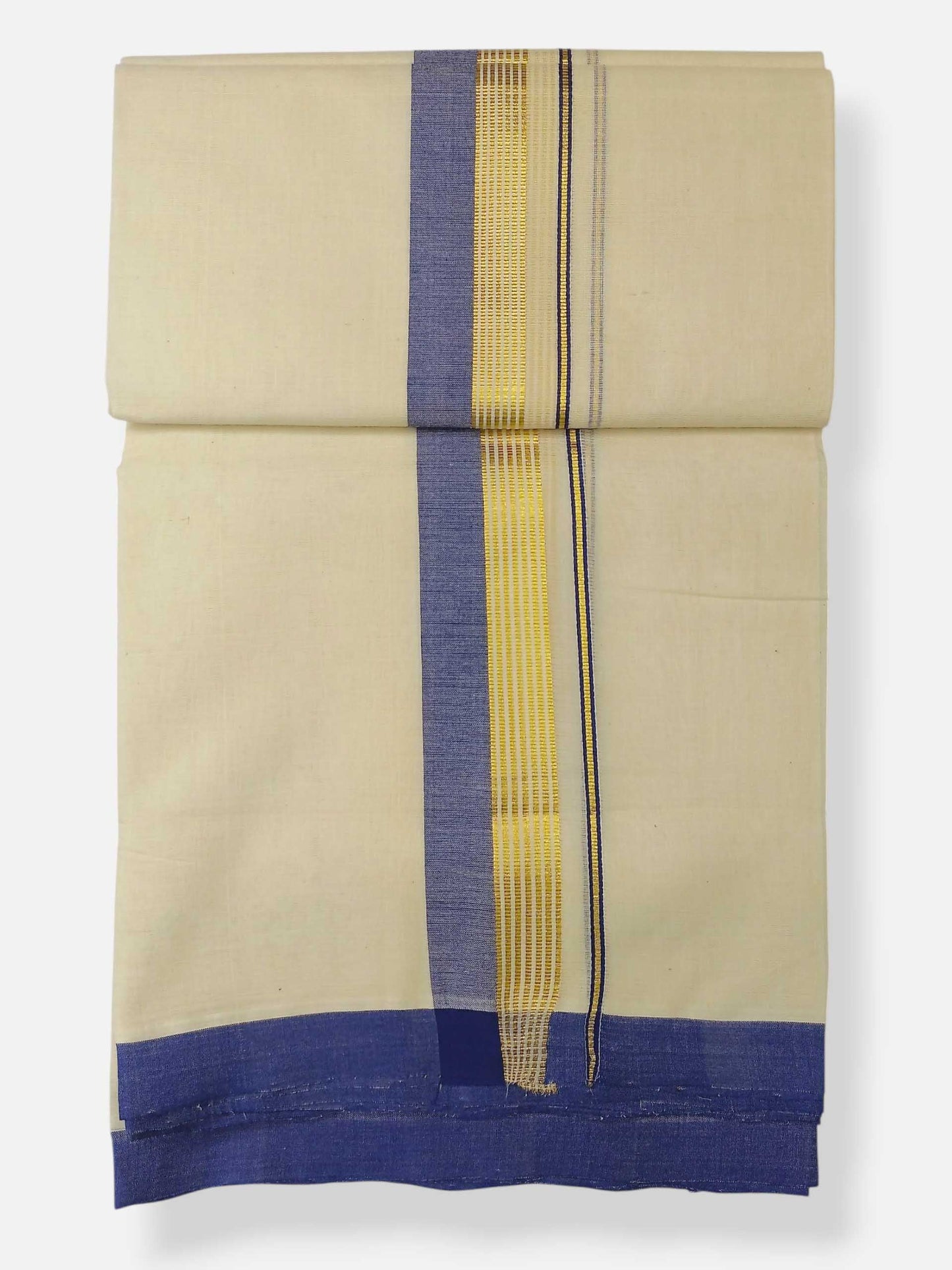 Balaramapuram Handloom Double Mundu Pure Cotton with Blue Border