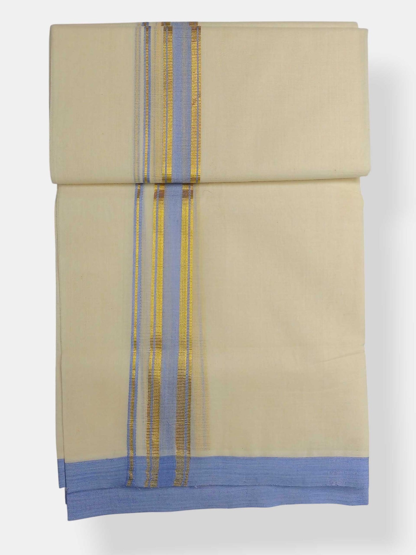 Balaramapuram Handloom Double Mundu Pure Cotton with Blue Border