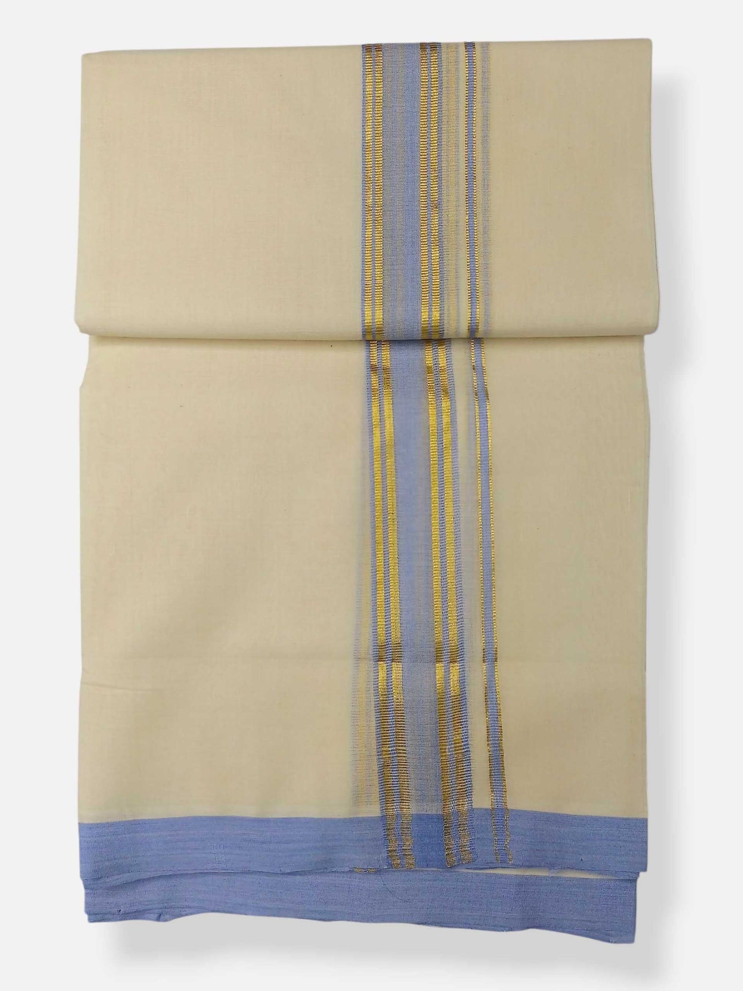 Balaramapuram Handloom Double Mundu Pure Cotton with Blue Border