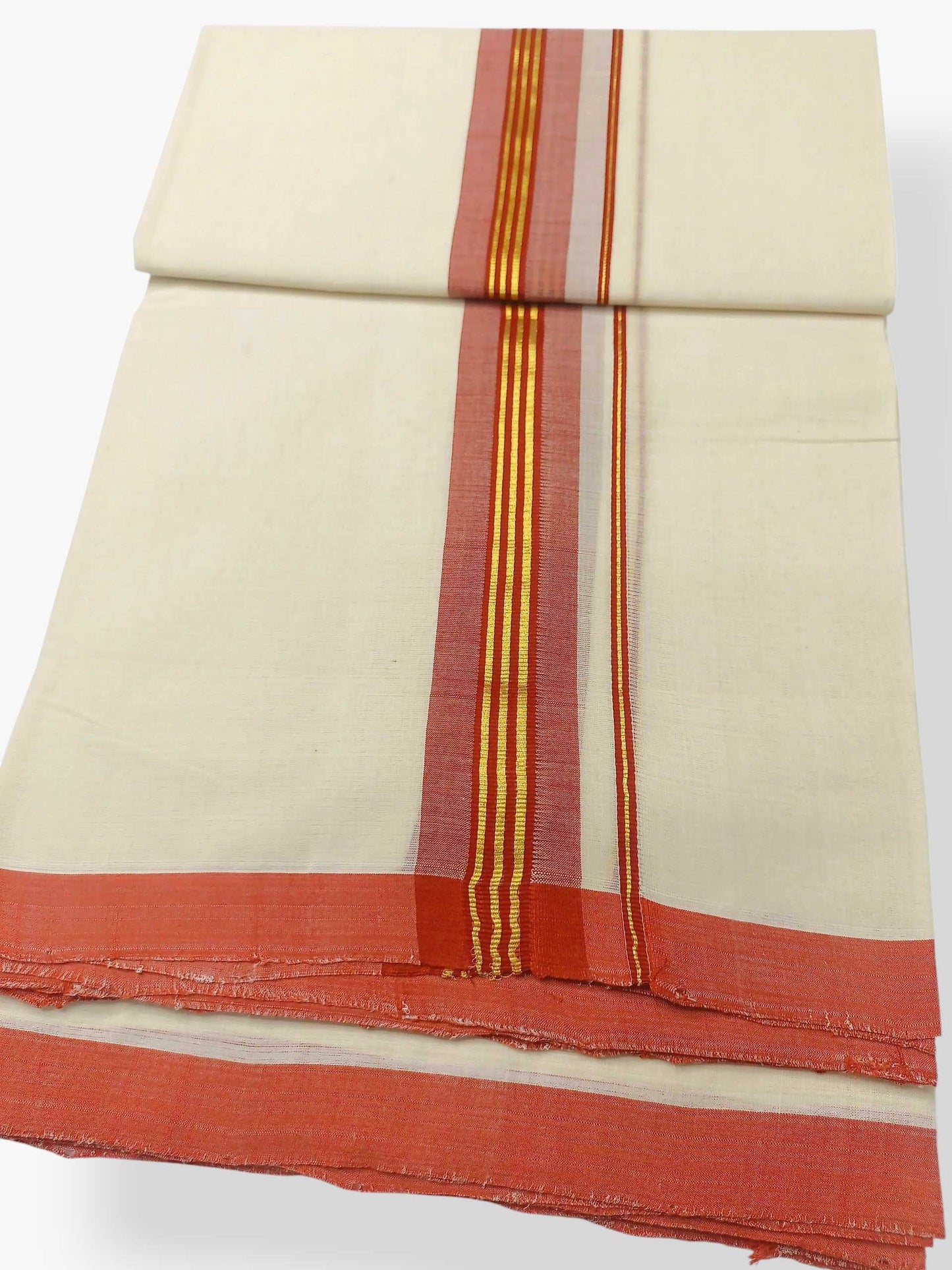 Balaramapuram Handloom Double Mundu Pure Cotton with Red Border