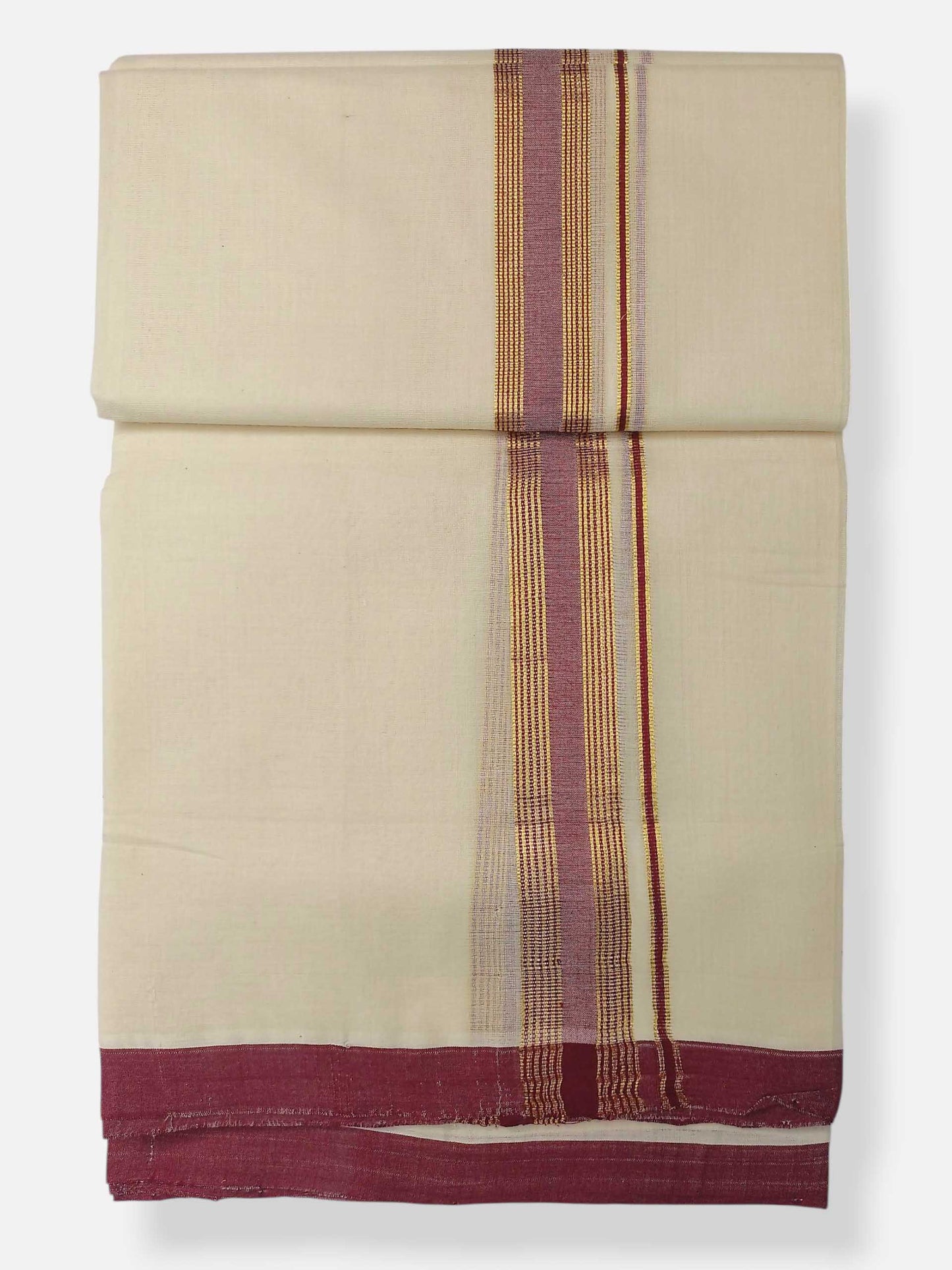 Balaramapuram Handloom Double Mundu Pure Cotton with Maroon Border