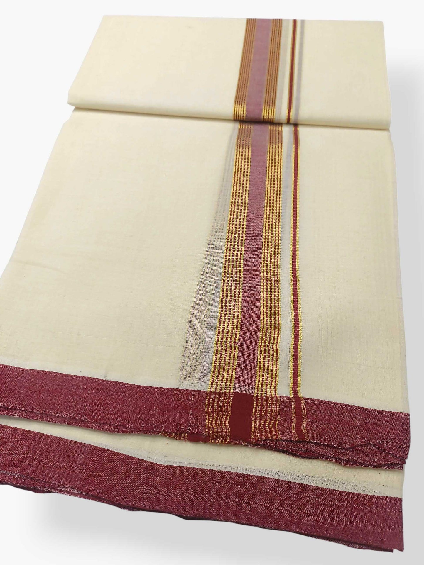 Balaramapuram Handloom Double Mundu Pure Cotton with Maroon Border