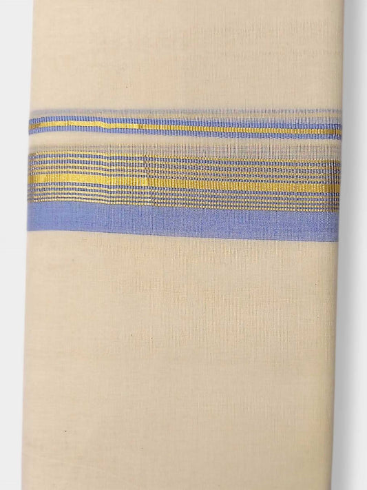 Balaramapuram Handloom Double Mundu Pure Cotton with Blue Border