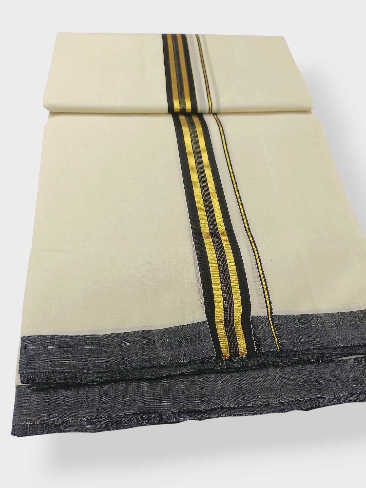 Balaramapuram Handloom Double Mundu Pure Cotton with Black Border
