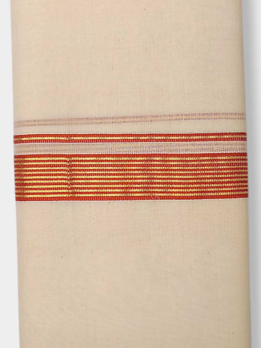 Balaramapuram Handloom Double Mundu Pure Cotton with Orange Border