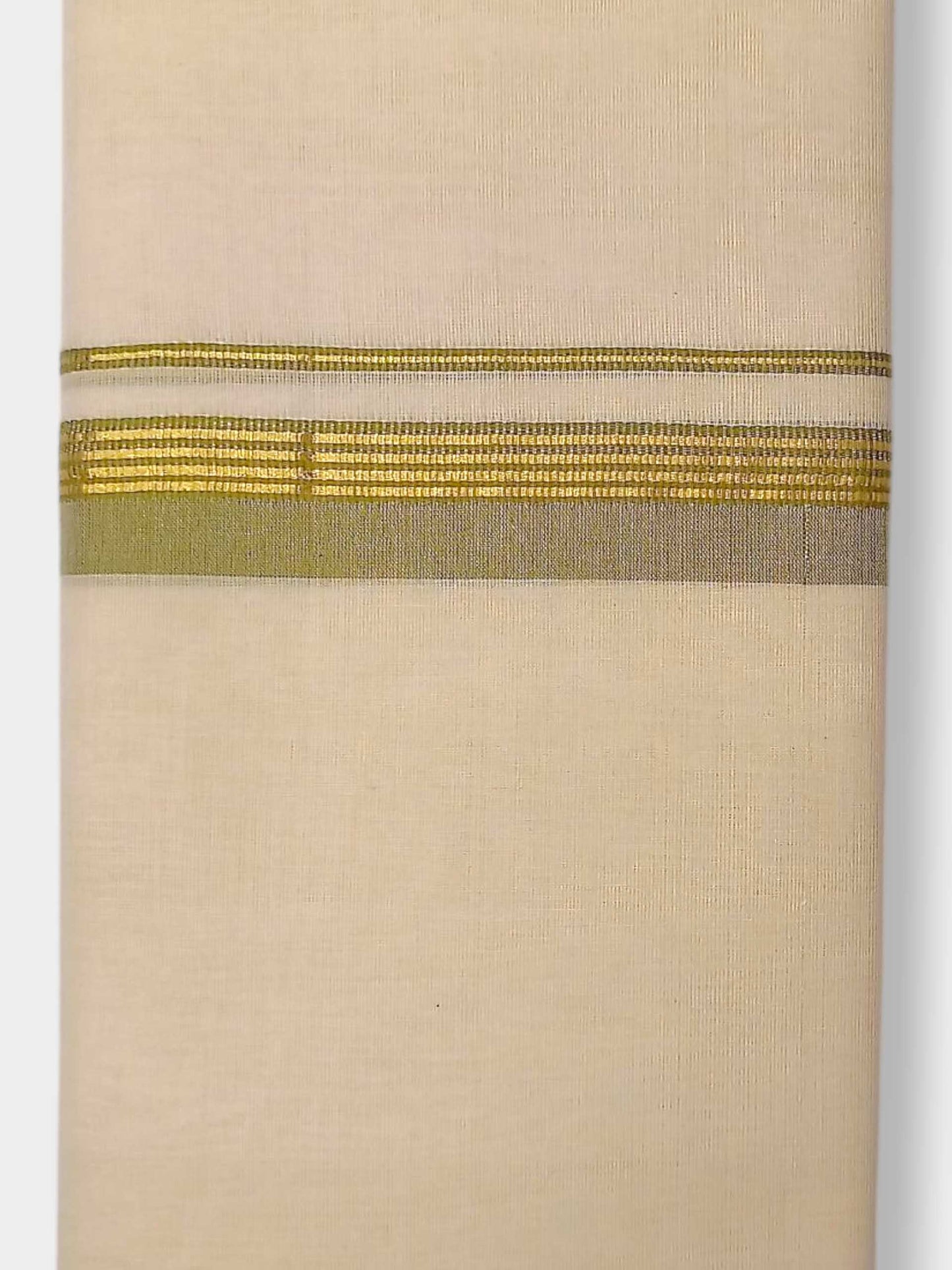 Balaramapuram Handloom Double Mundu Pure Cotton with Olive Green Border