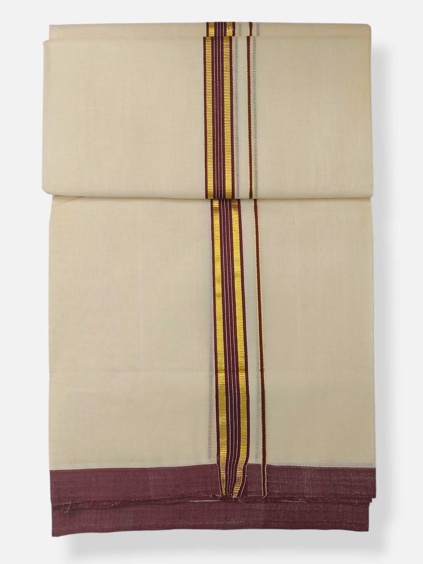 Balaramapuram Handloom Double Mundu Pure Cotton with Brown Border