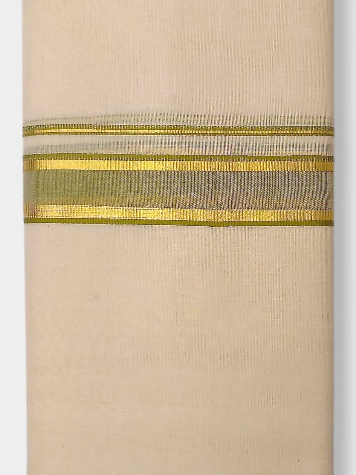 Balaramapuram Handloom Double Mundu Pure Cotton with Olive Green Border