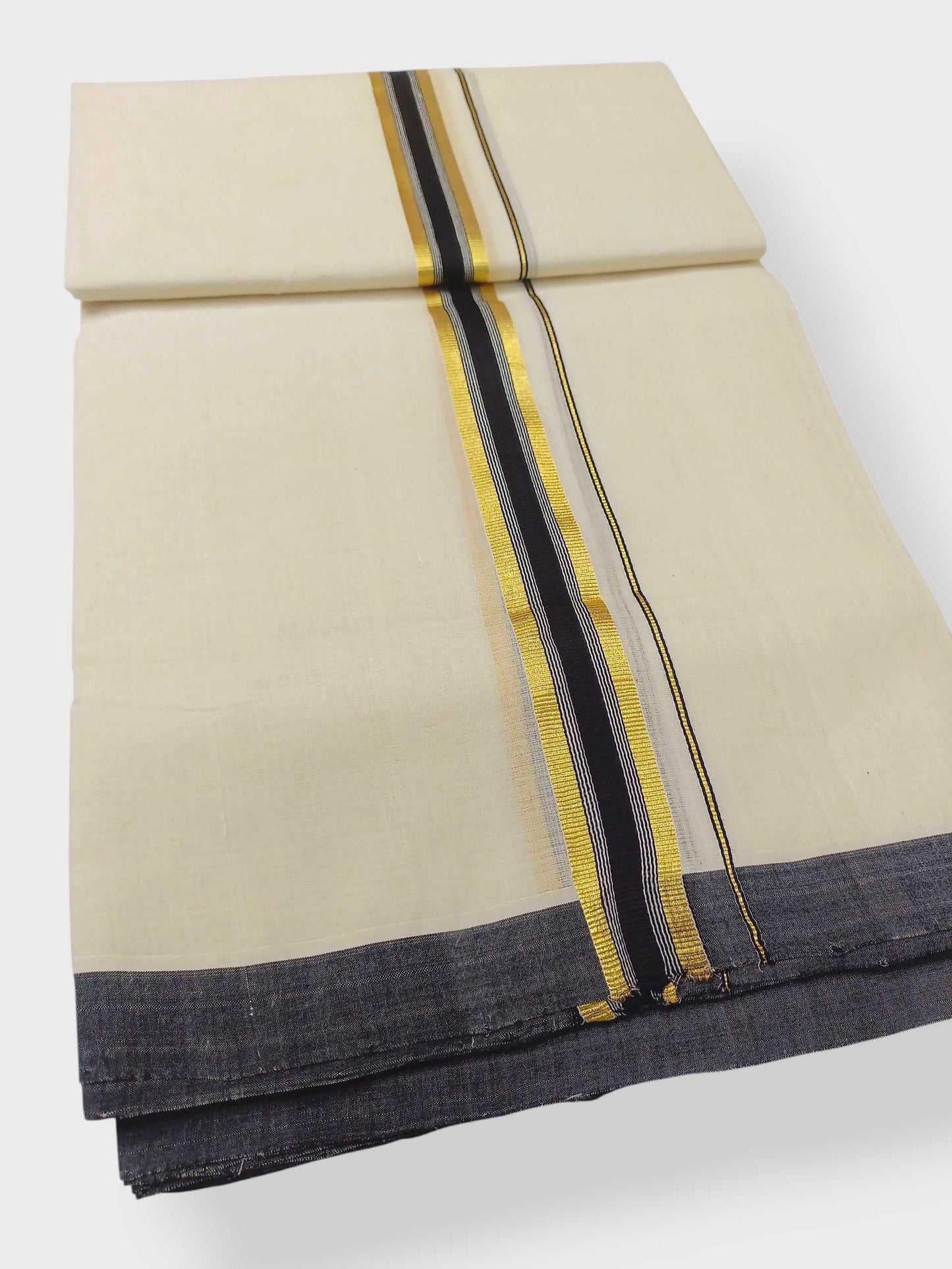 Balaramapuram Handloom Double Mundu Pure Cotton with Black Border