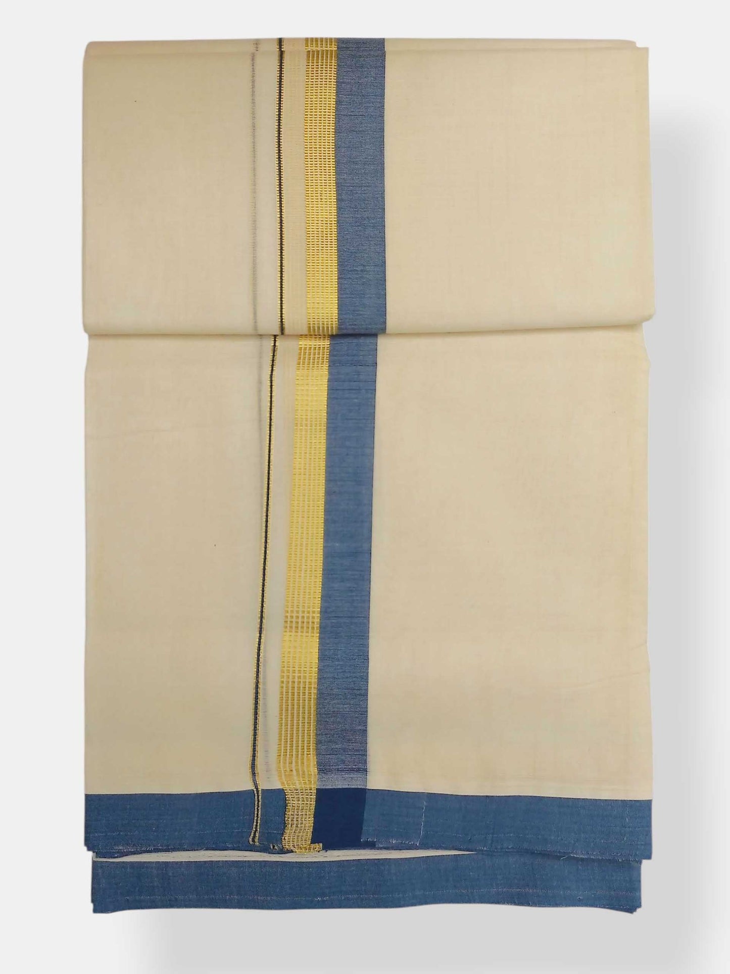 Balaramapuram Handloom Double Mundu Pure Cotton with Blue Border