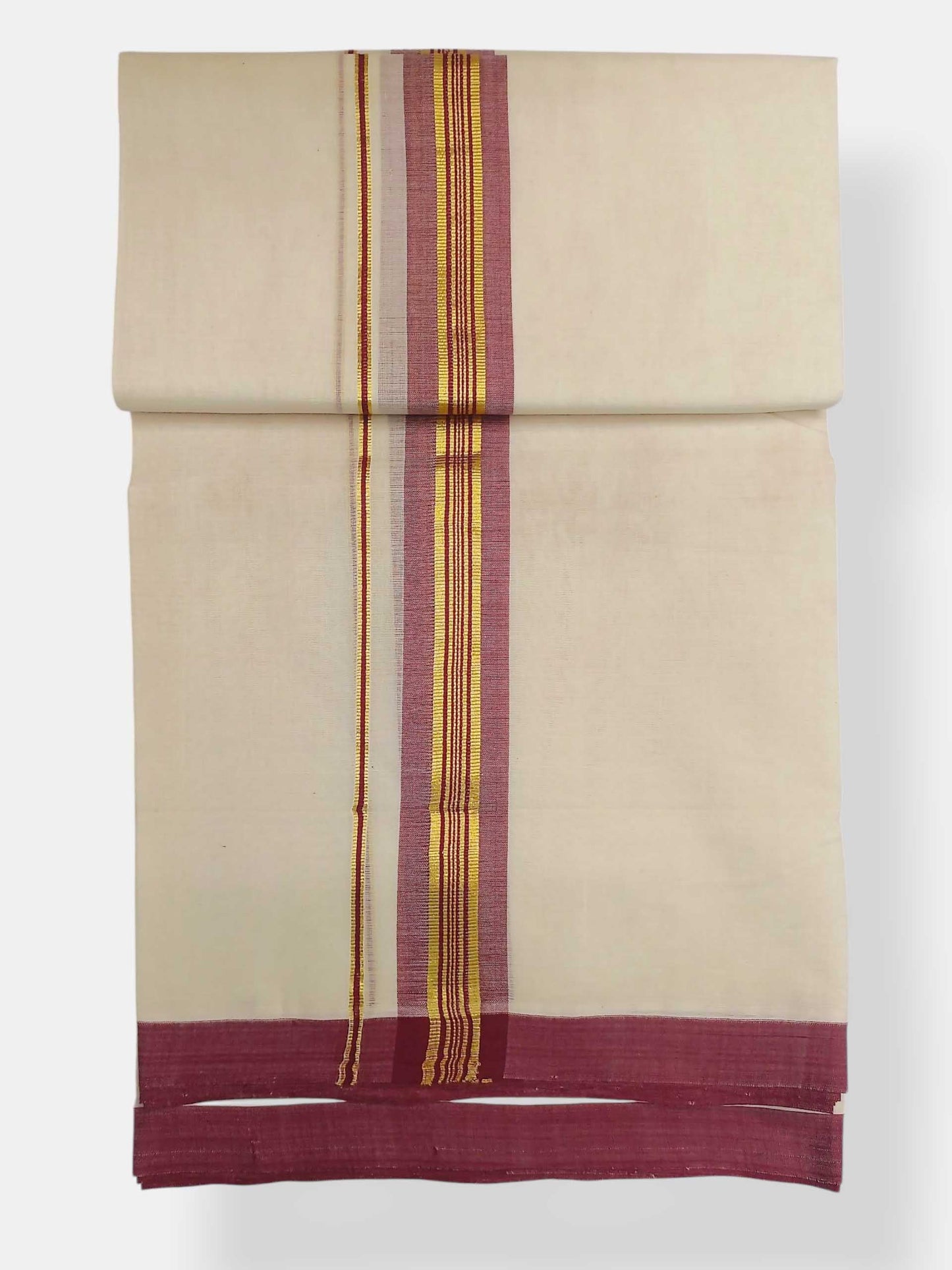 Balaramapuram Handloom Double Mundu Pure Cotton with Maroon Border