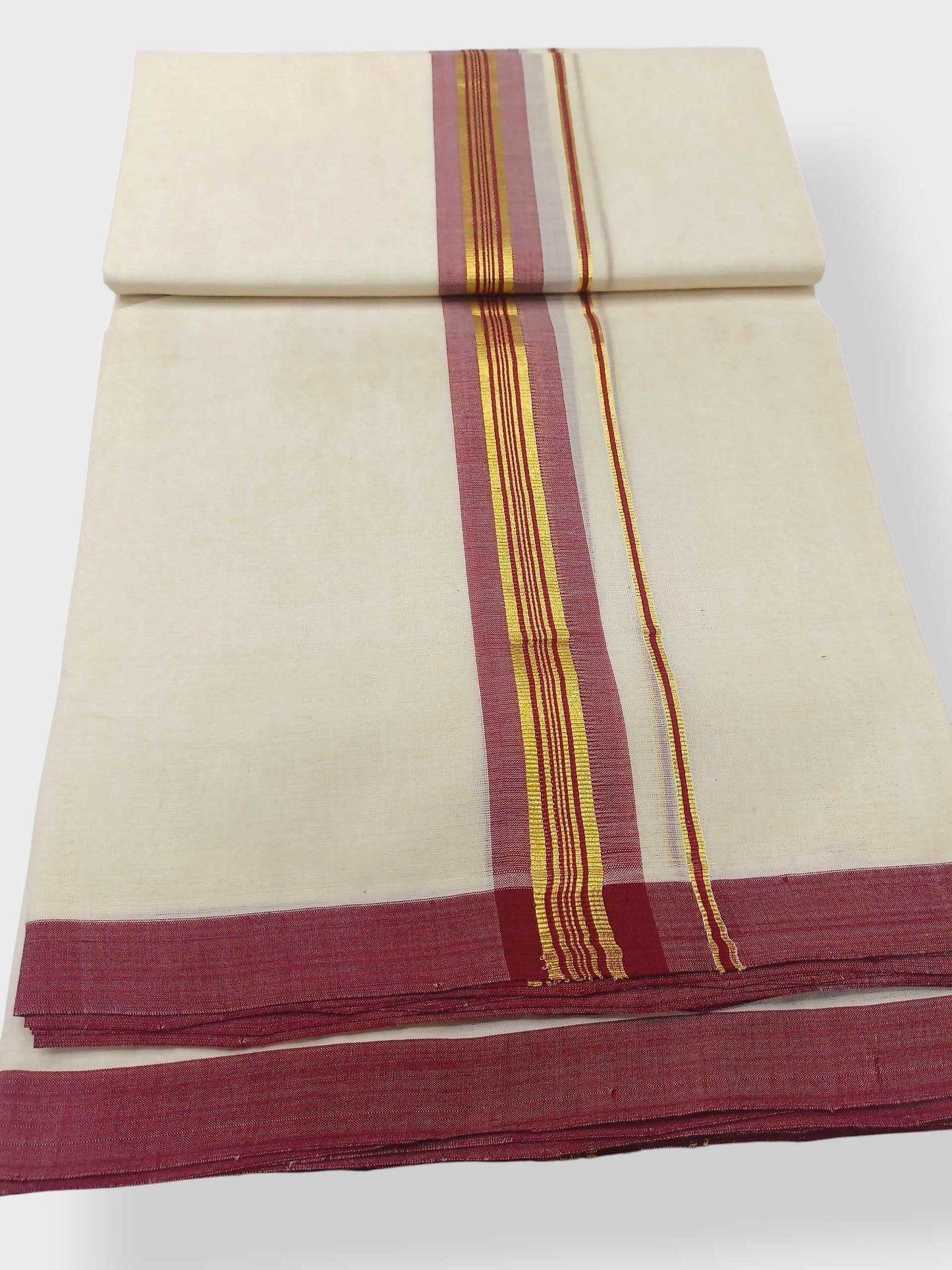 Balaramapuram Handloom Double Mundu Pure Cotton with Maroon Border