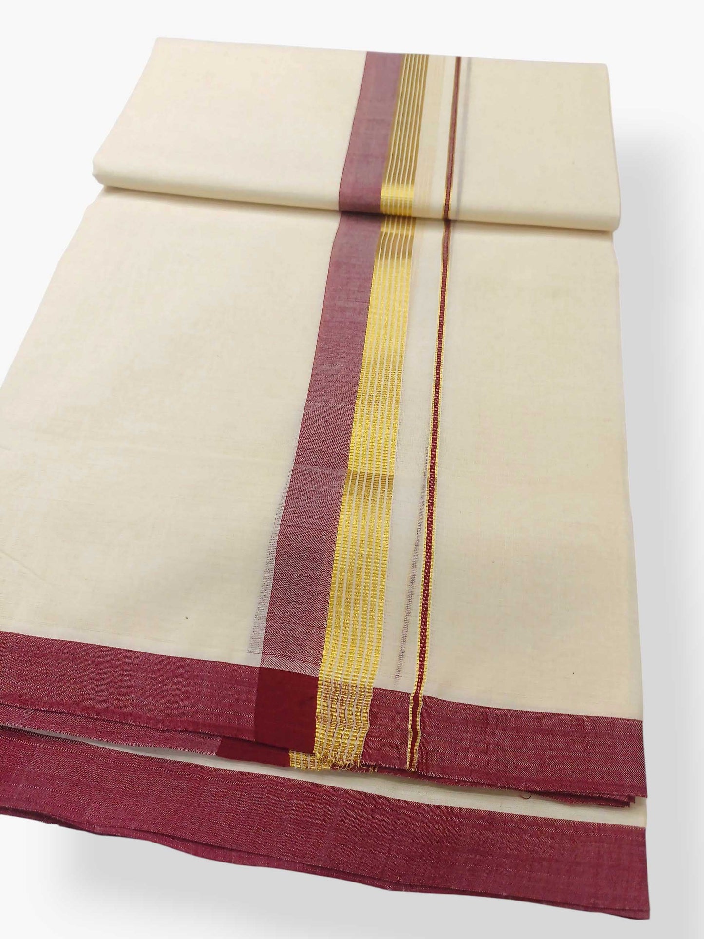 Balaramapuram Handloom Double Mundu Pure Cotton with Maroon Border