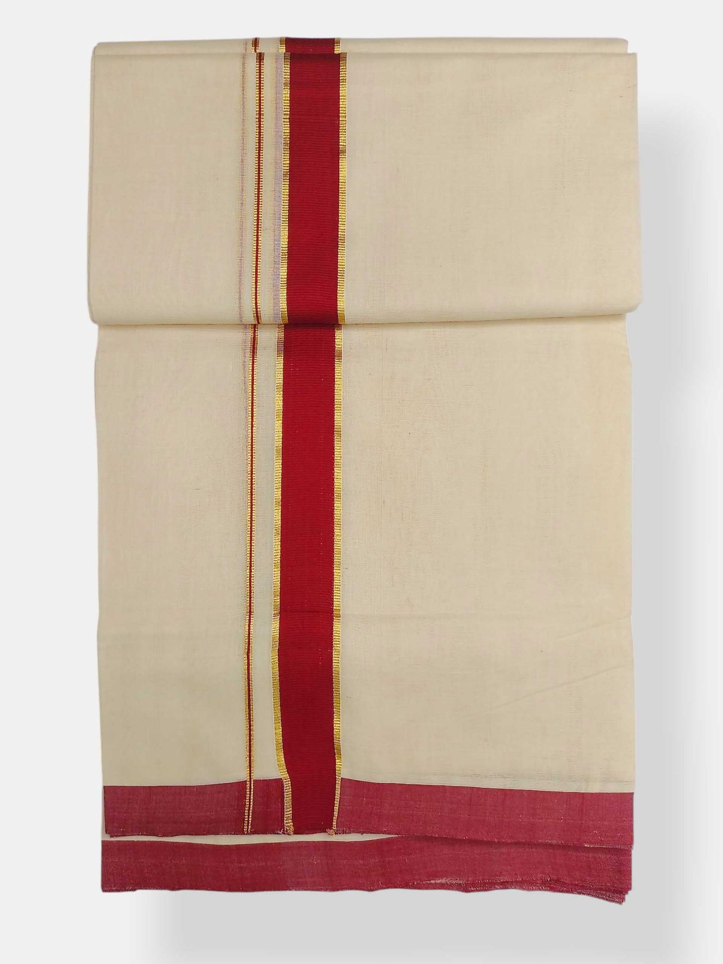 Balaramapuram Handloom Double Mundu Pure Cotton with Red Border